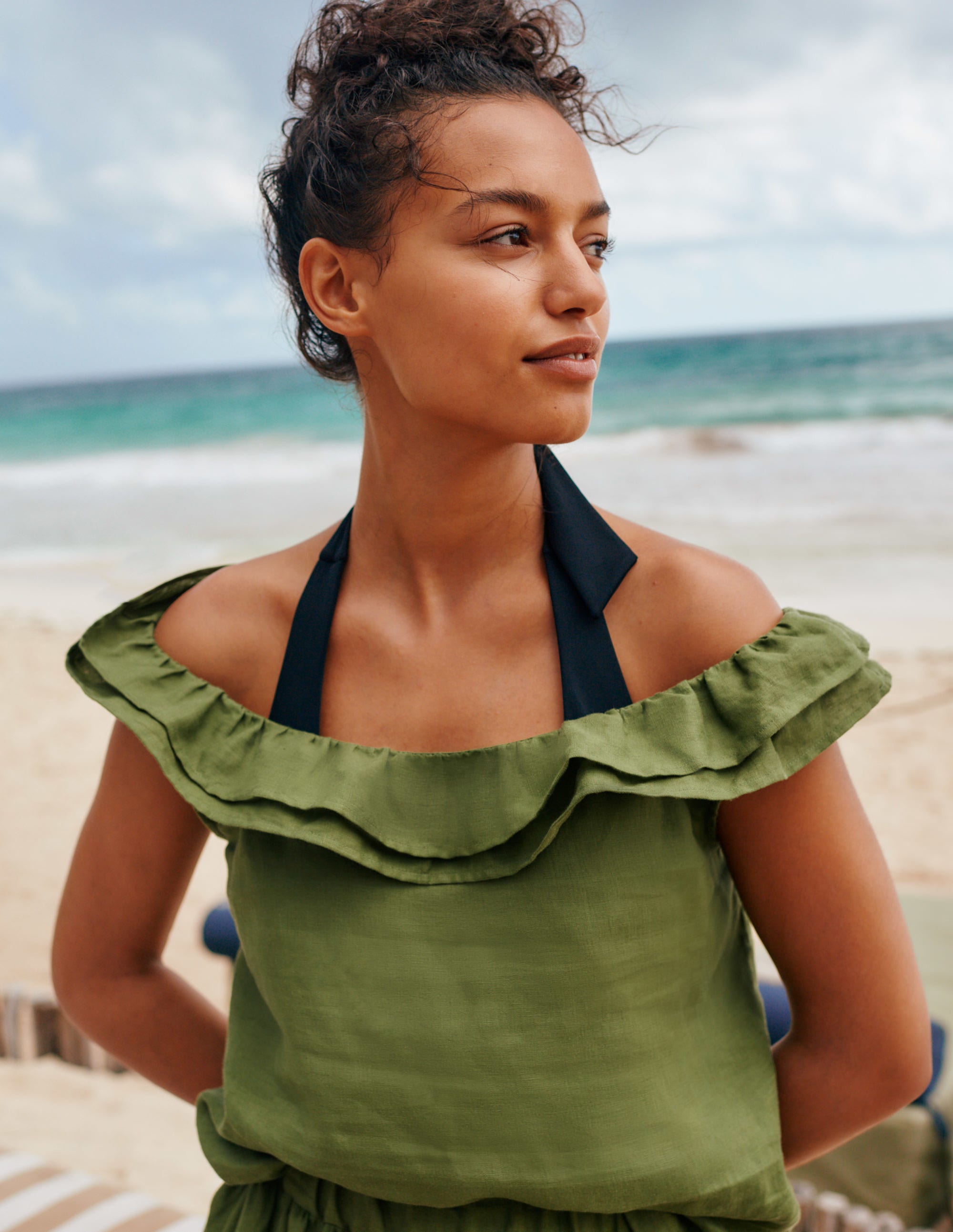 Pull-on Linen Maxi Skirt-Pea Green - Image 6