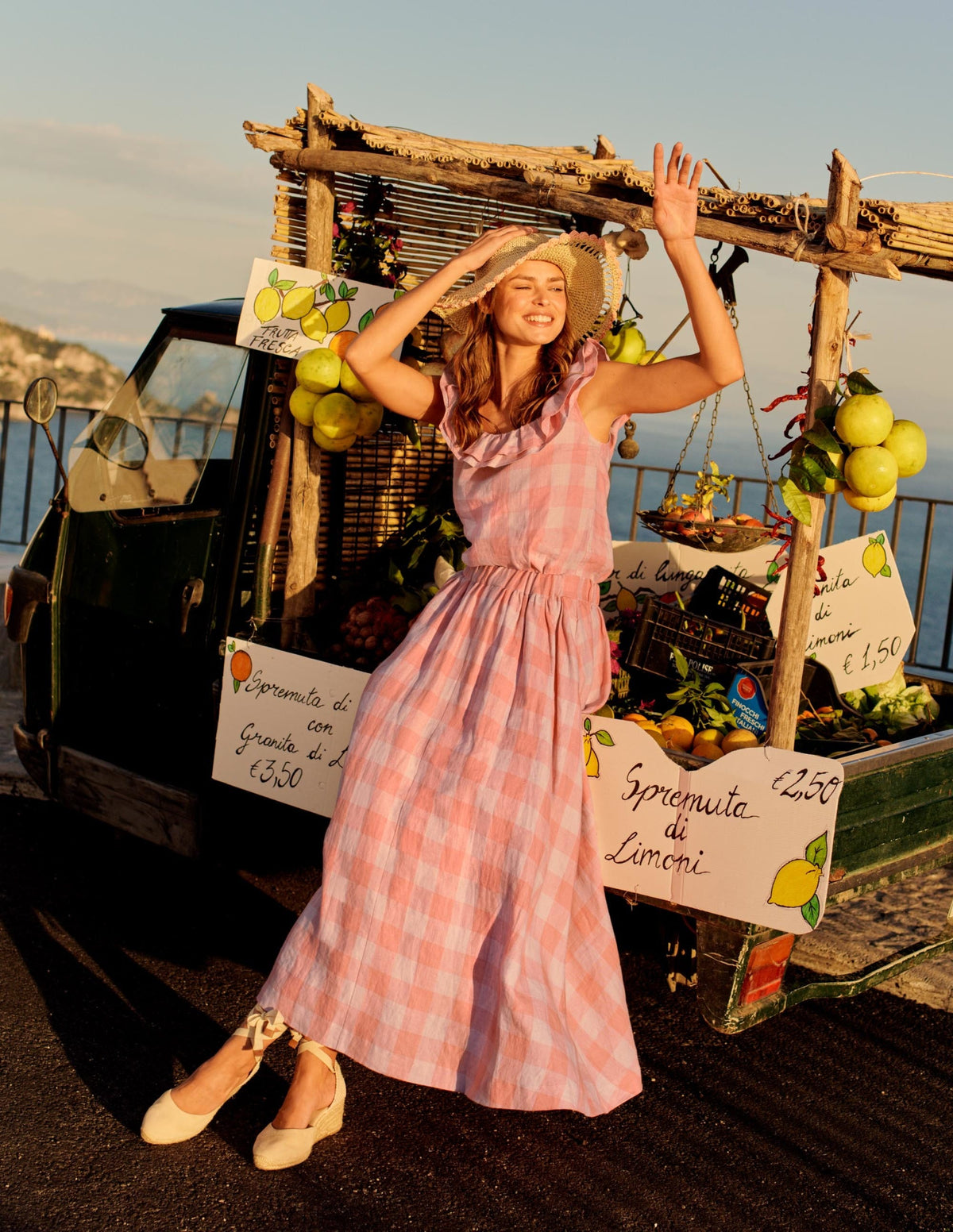Pull-on Linen Maxi Skirt-Tonal Pink, Gingham-5