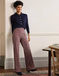 Gemusterte Hose mit weitem Bein-Rot/Graublau, Blumenmuster
