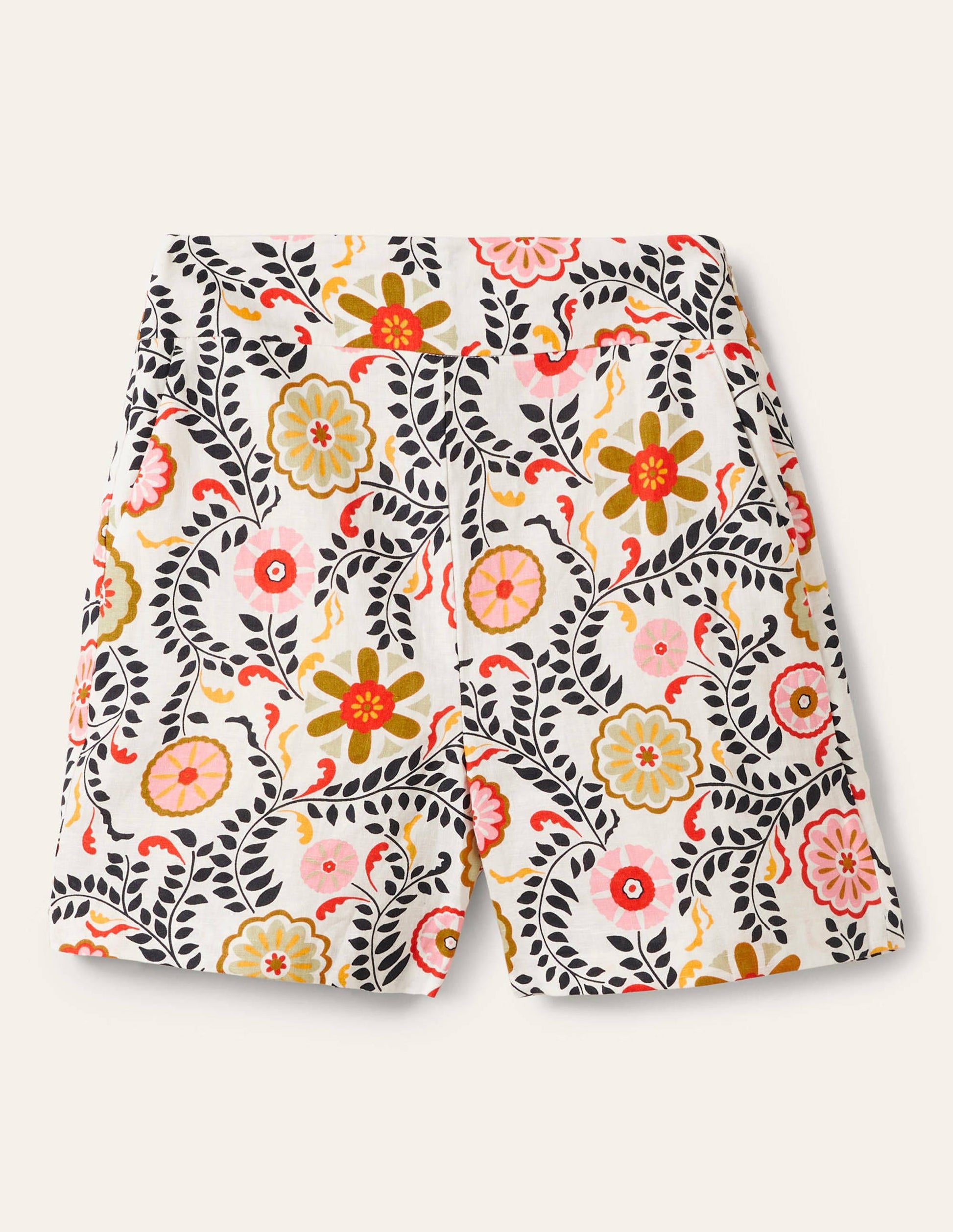 Short Georgina en lin-Ivoire, motif Opulent Garden-5