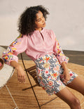Short Georgina en lin-Ivoire, motif Opulent Garden