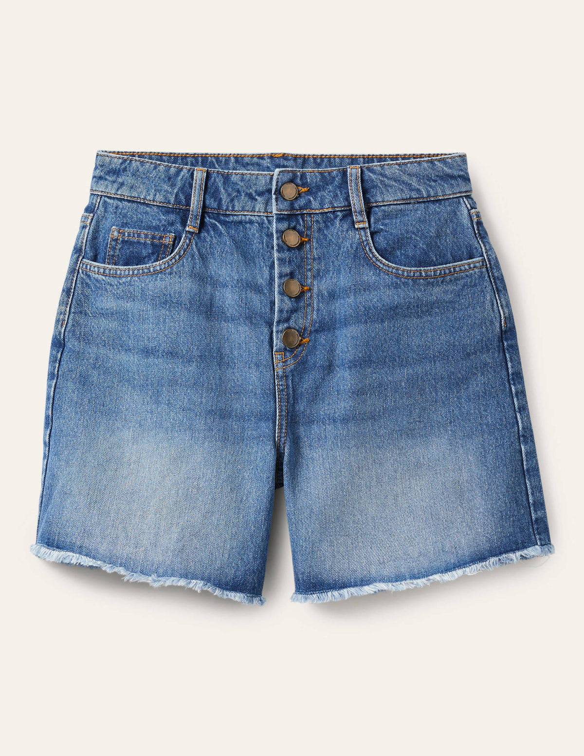 Button Fly Denim Shorts-Light Vintage - Image 5
