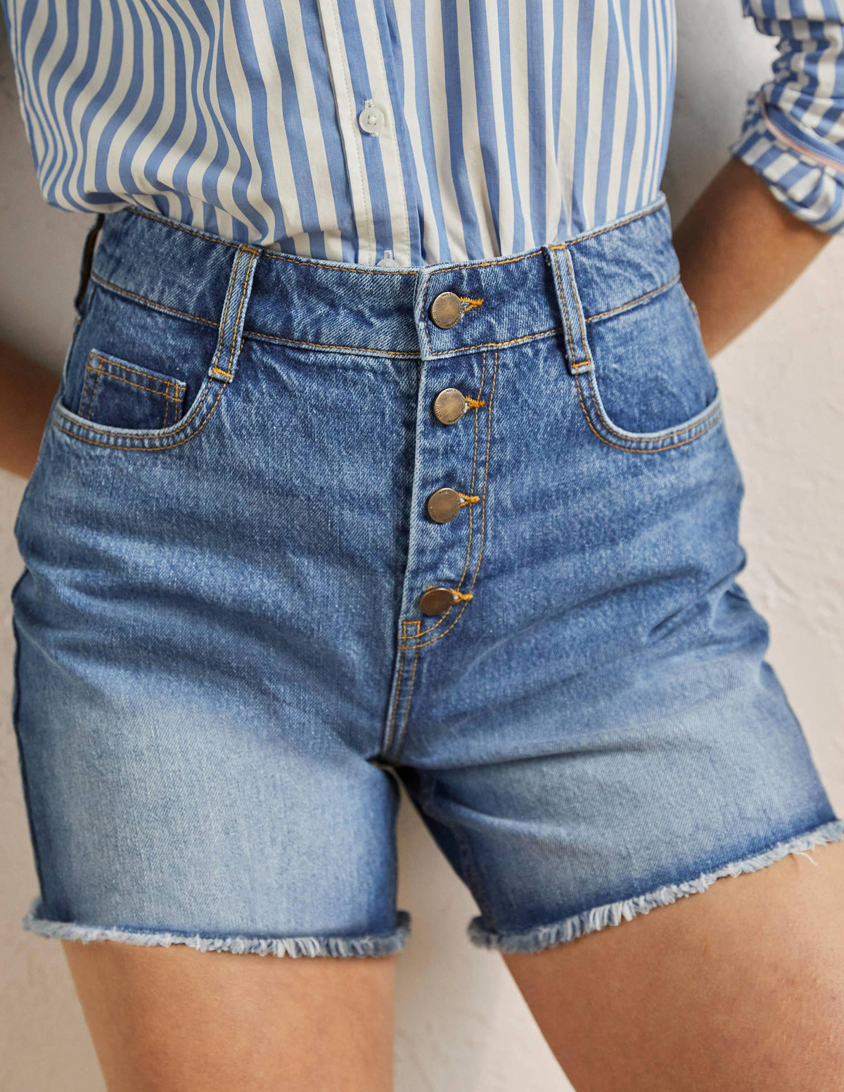 Button Fly Denim Shorts-Light Vintage-4