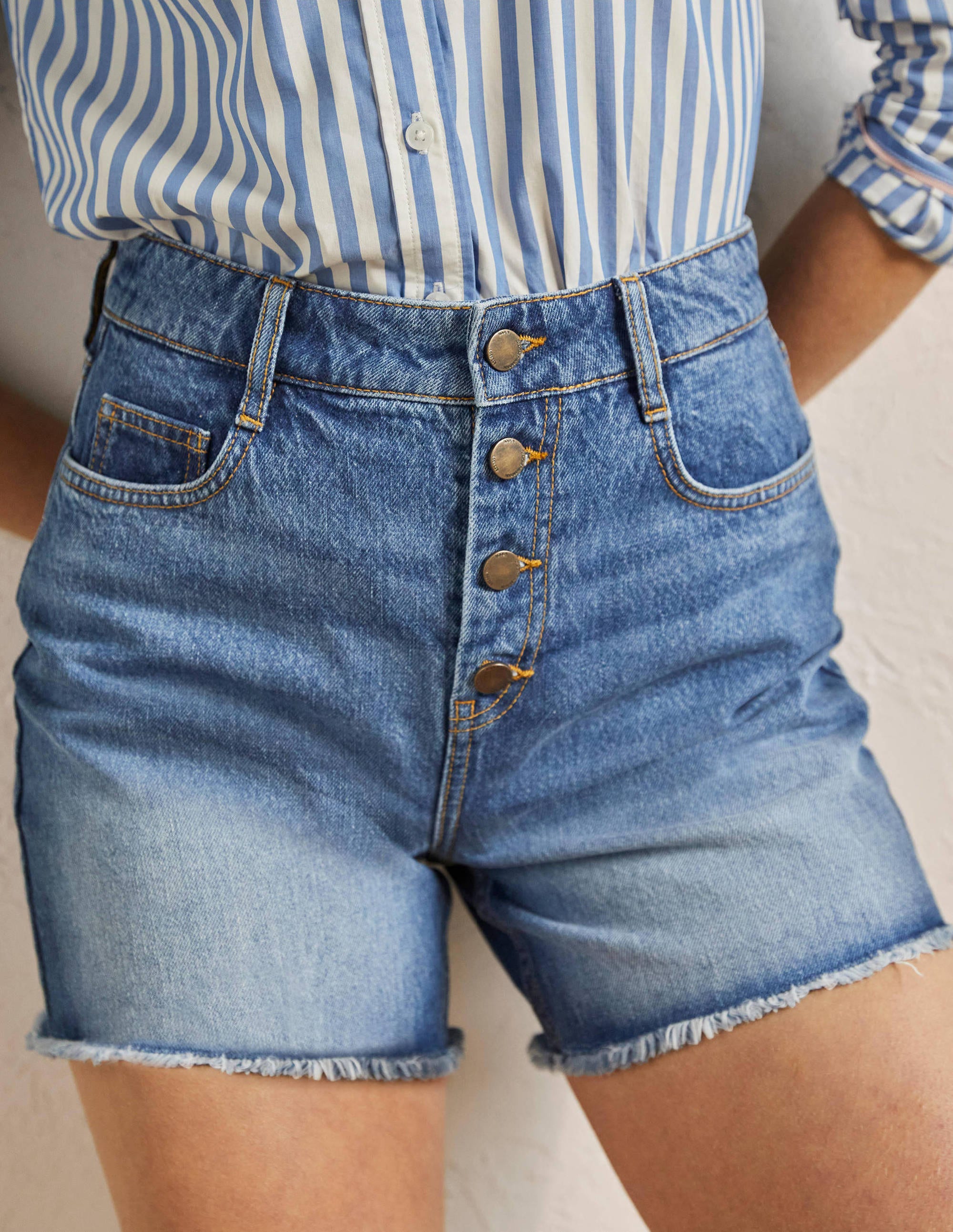 Button Fly Denim Shorts-Light Vintage - Image 4