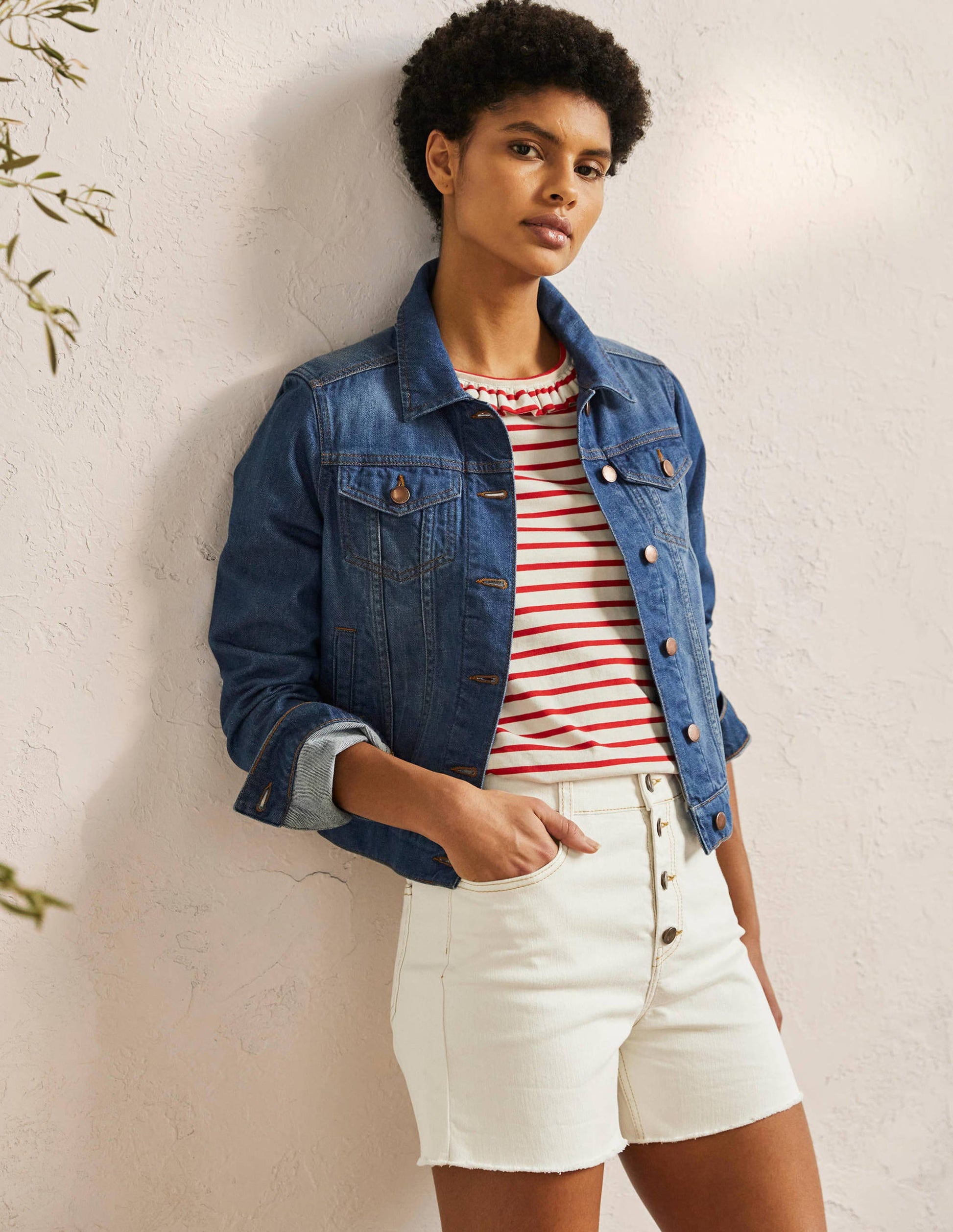 Denimshorts mit Knopfleiste-Ecru-1