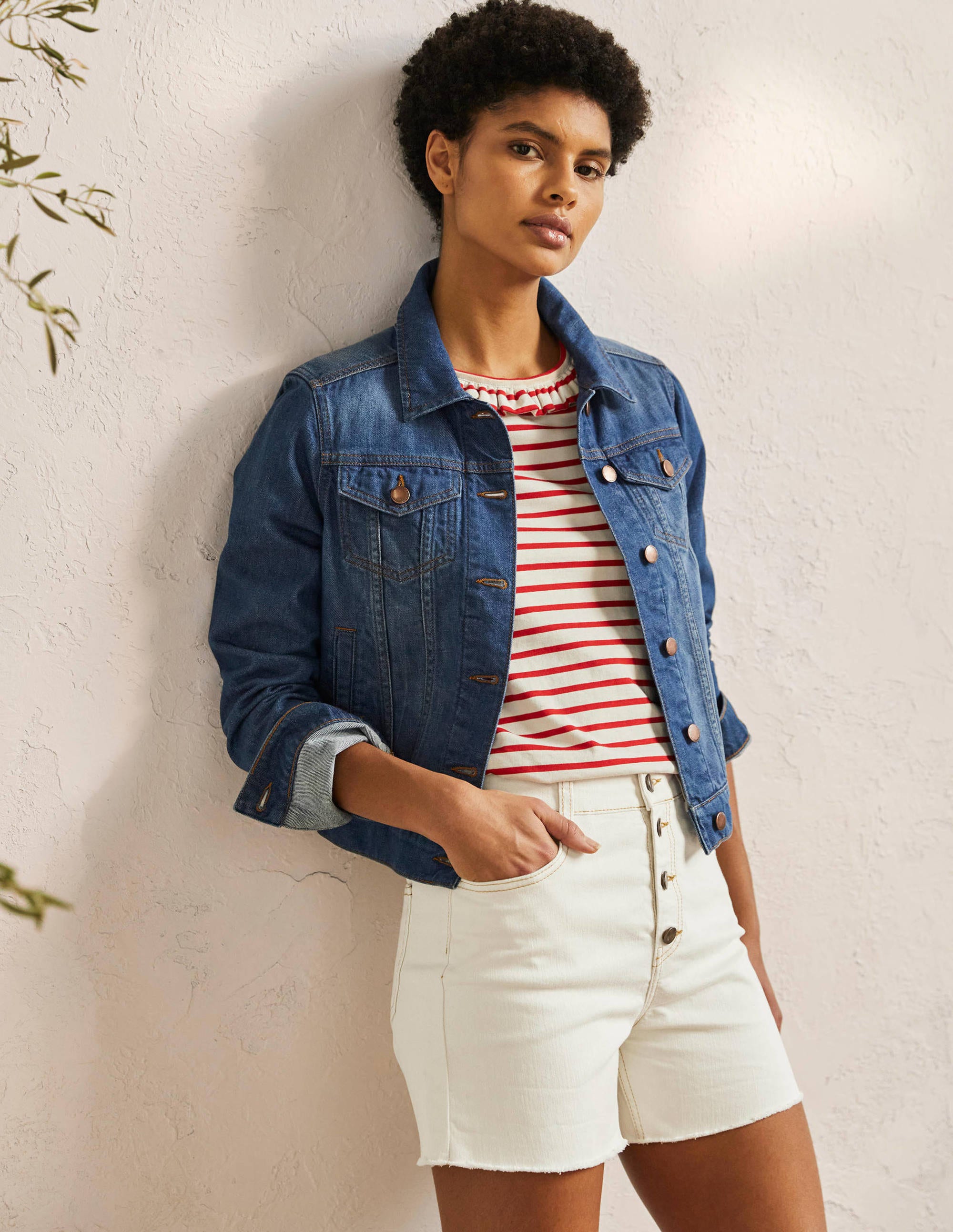Denimshorts mit Knopfleiste-Ecru - Image 1