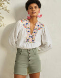 Button Fly Denim Shorts-Laurel Green
