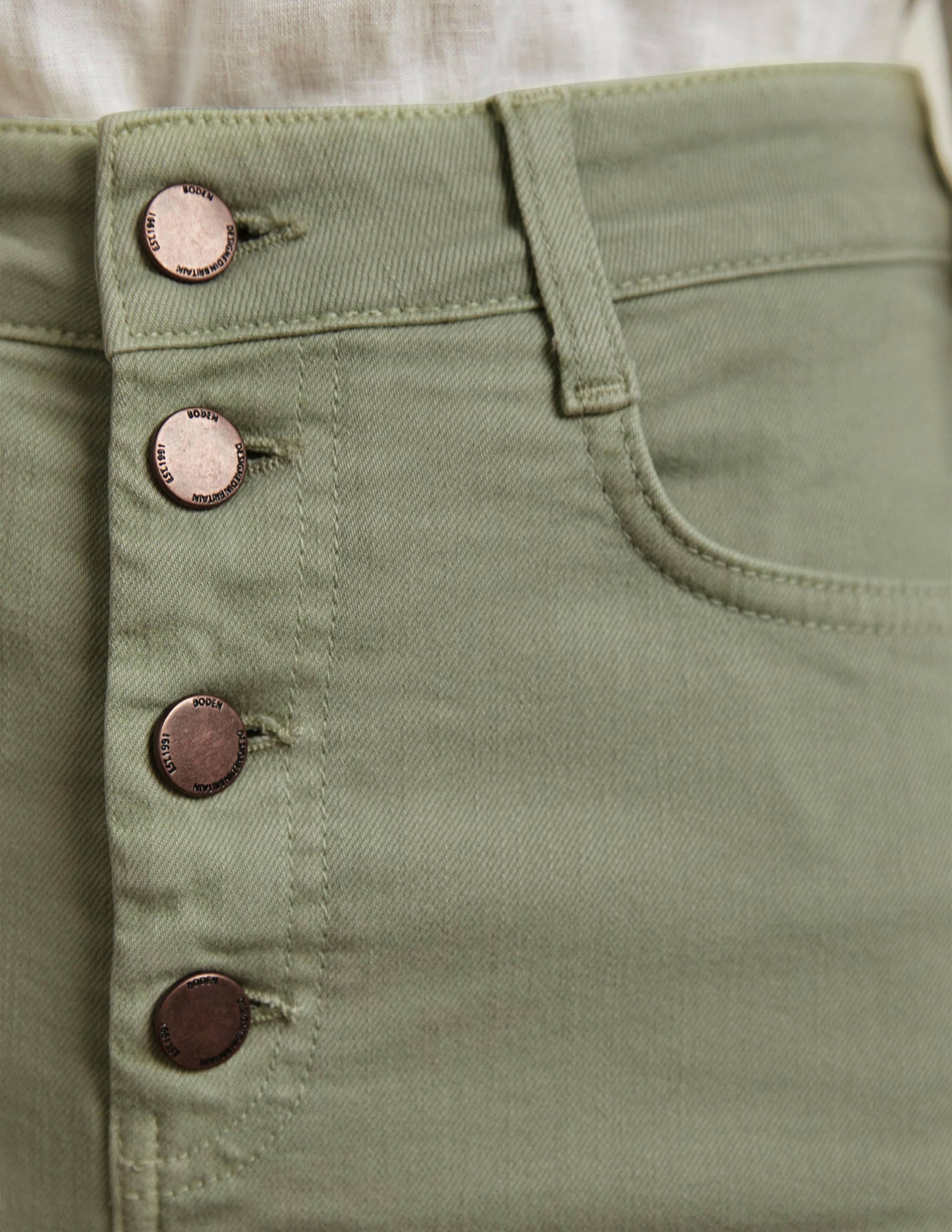 Button Fly Denim Shorts-Laurel Green - Image 2