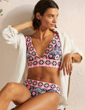 Porto V-neck Bikini Top-French Navy, Opulent Garden