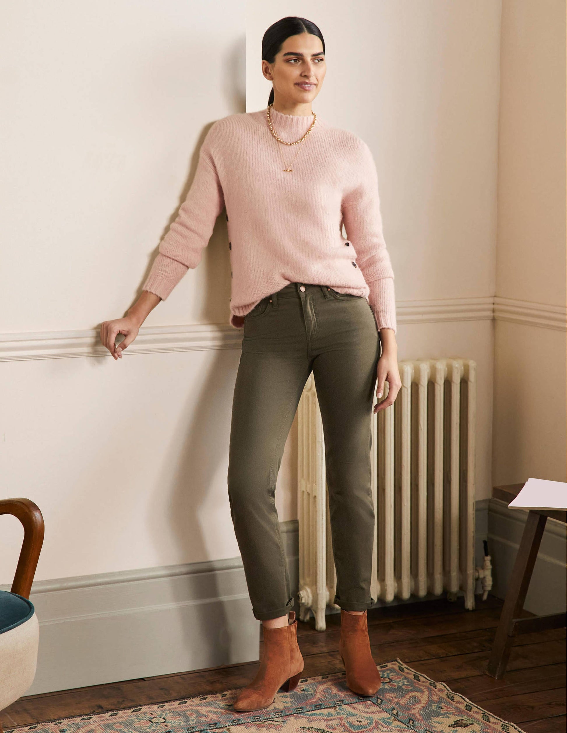 Schmale Jeans mit geradem Bein-Khaki-1