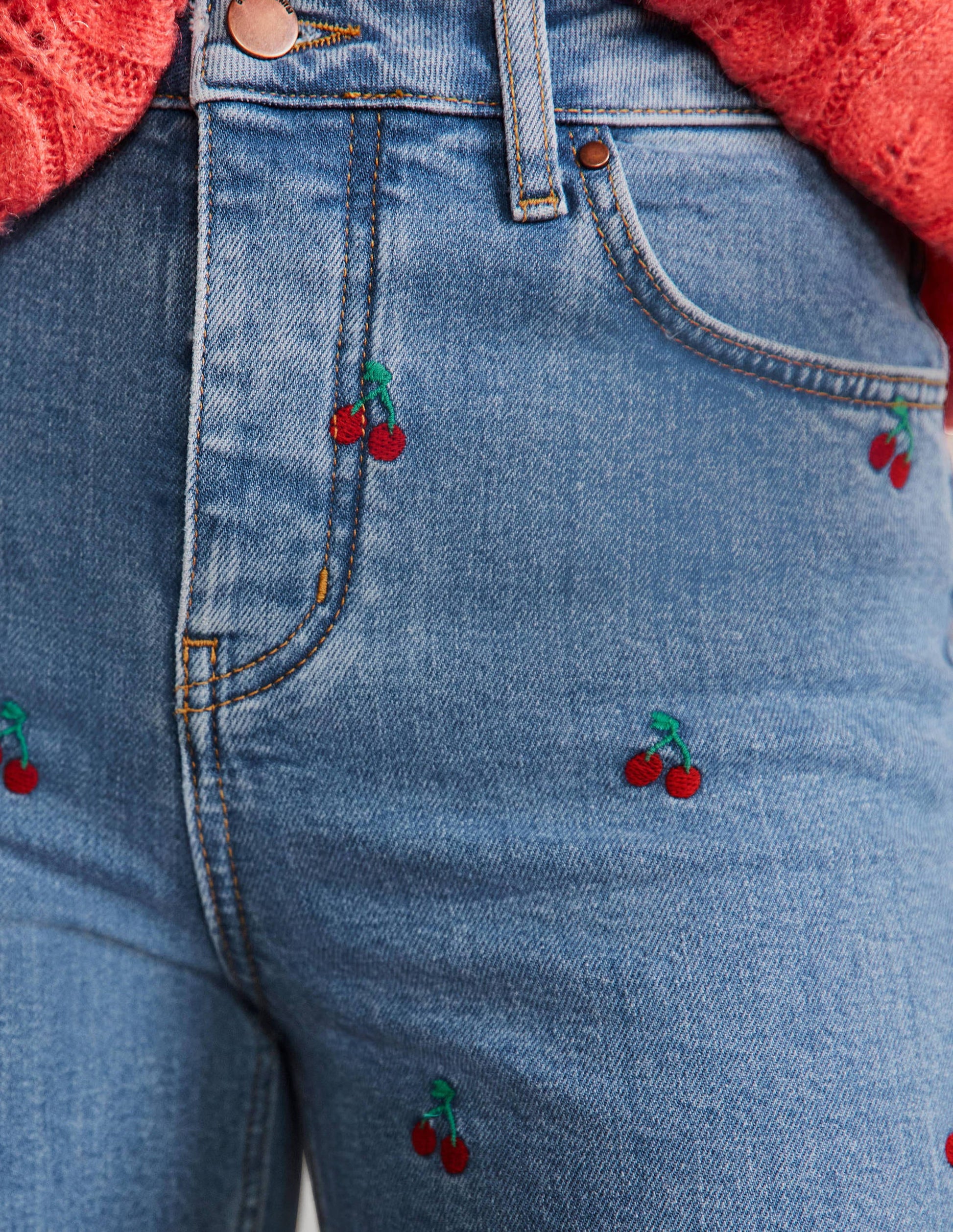 Lockere Jeans mit geradem Bein-Kirschenstickerei-2