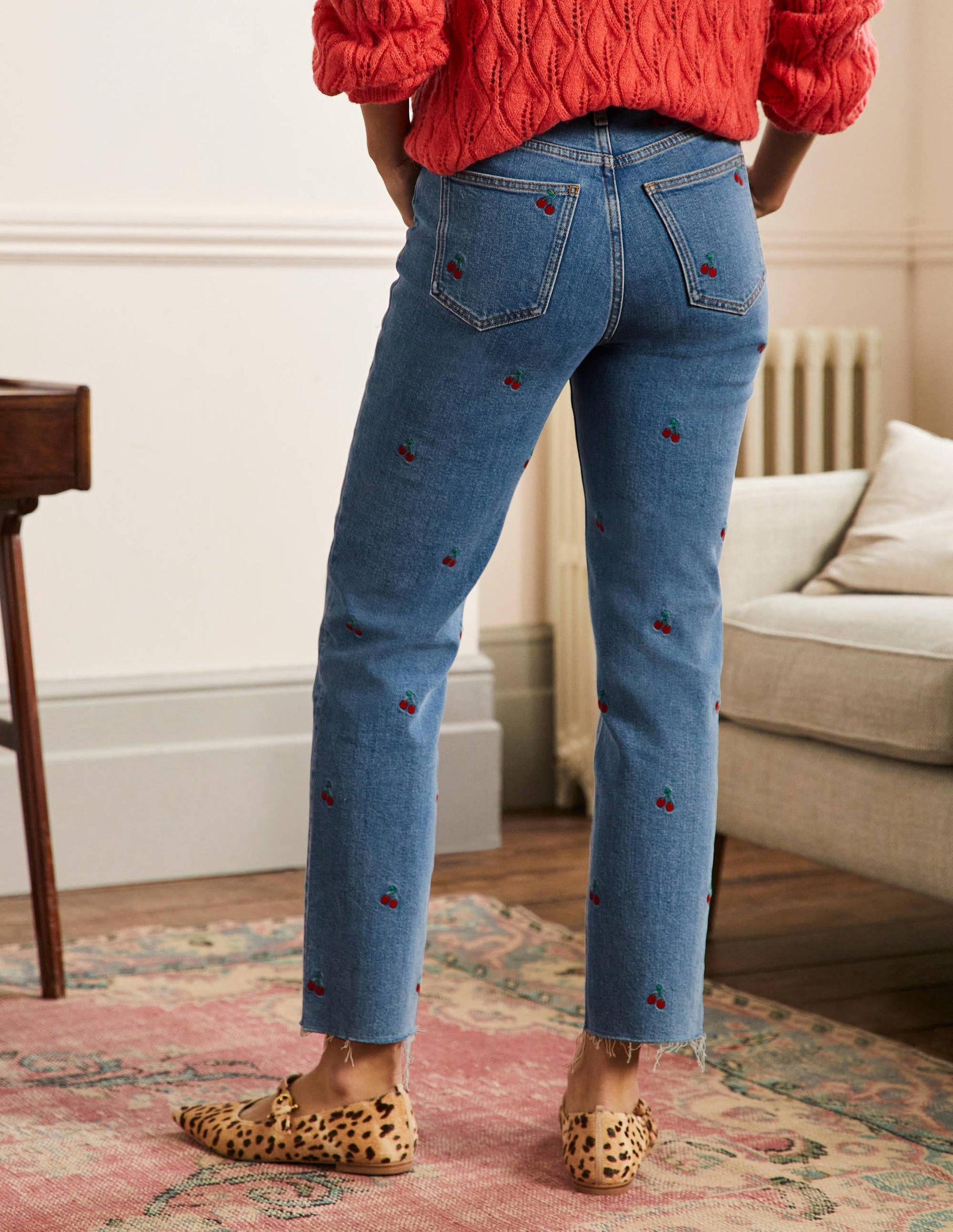 Lockere Jeans mit geradem Bein-Kirschenstickerei-3