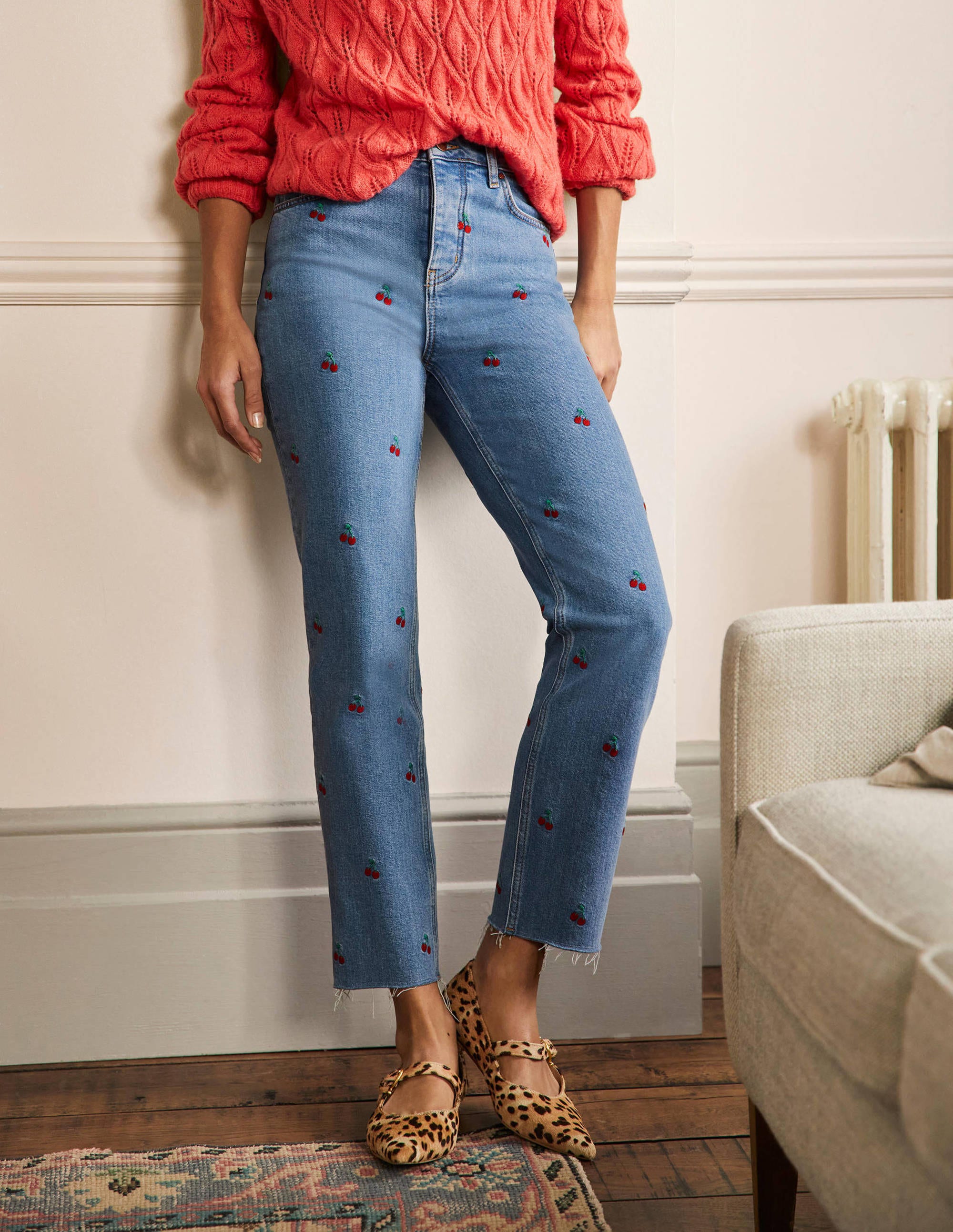 Lockere Jeans mit geradem Bein-Kirschenstickerei - Image 4