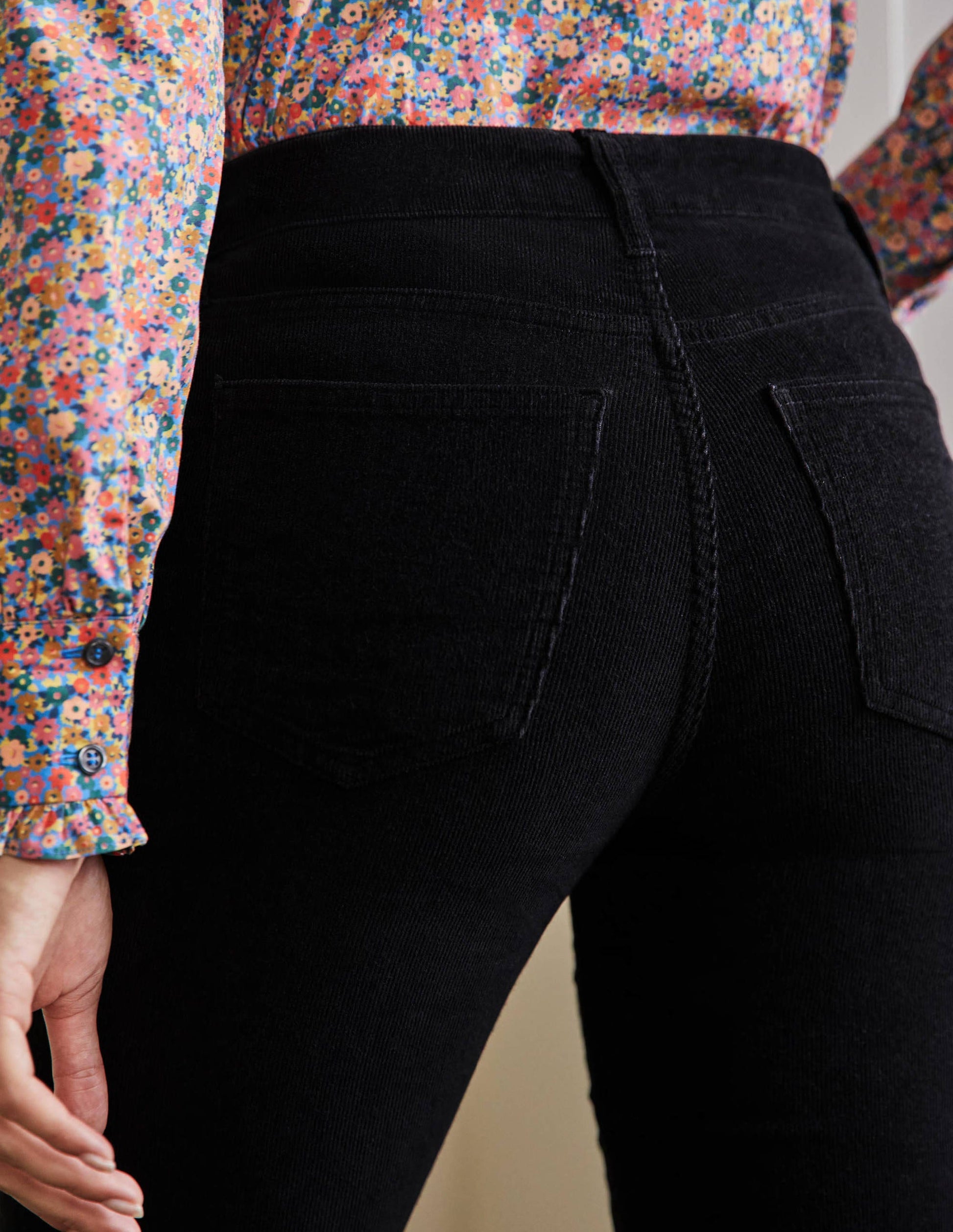 Corduroy Slim Straight Jeans-Black-2