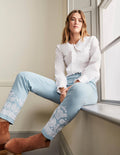 Schmale 7/8-Hose mit geradem Schnitt-Graublau, Stickerei