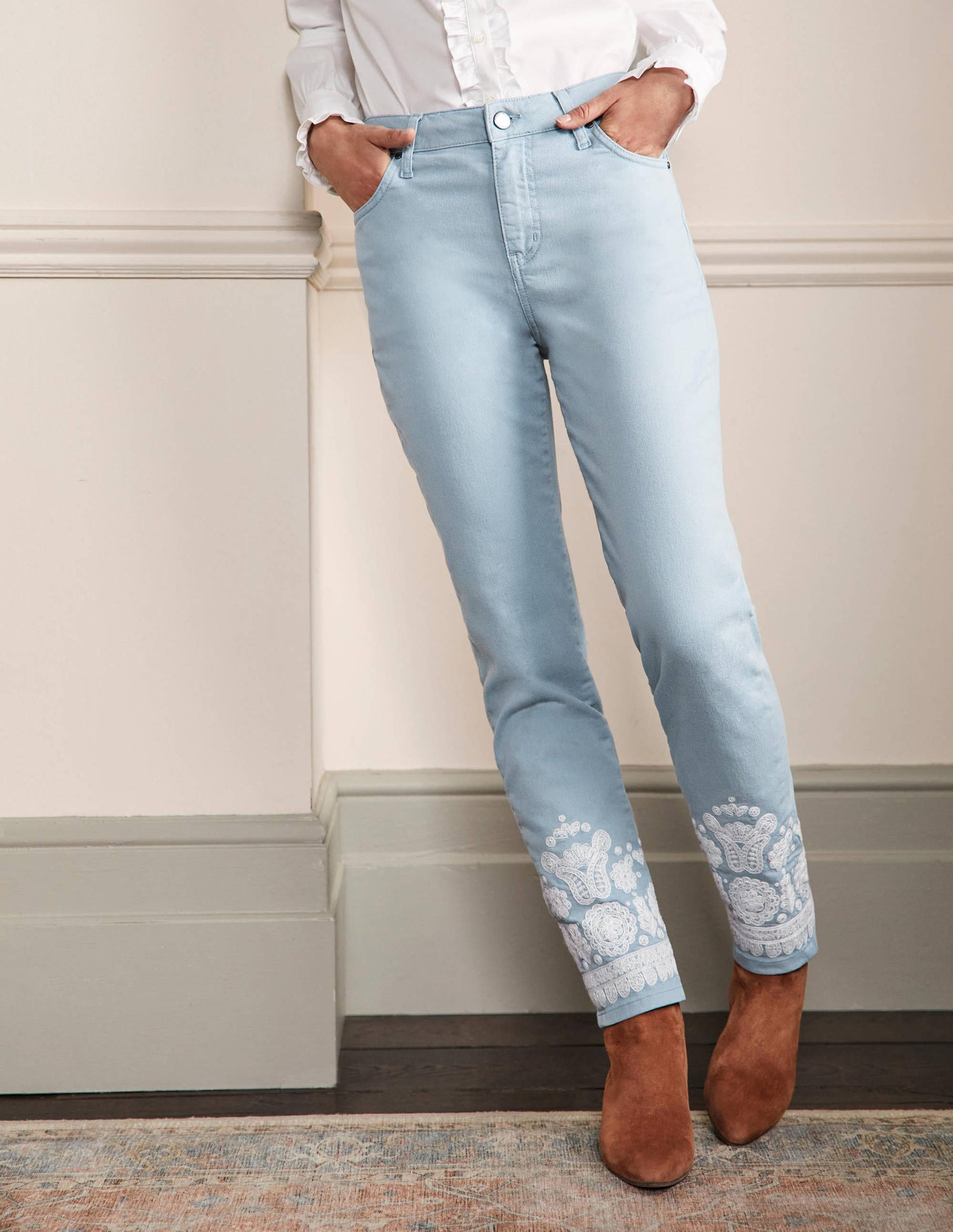 Schmale 7/8-Hose mit geradem Schnitt-Graublau, Stickerei-5
