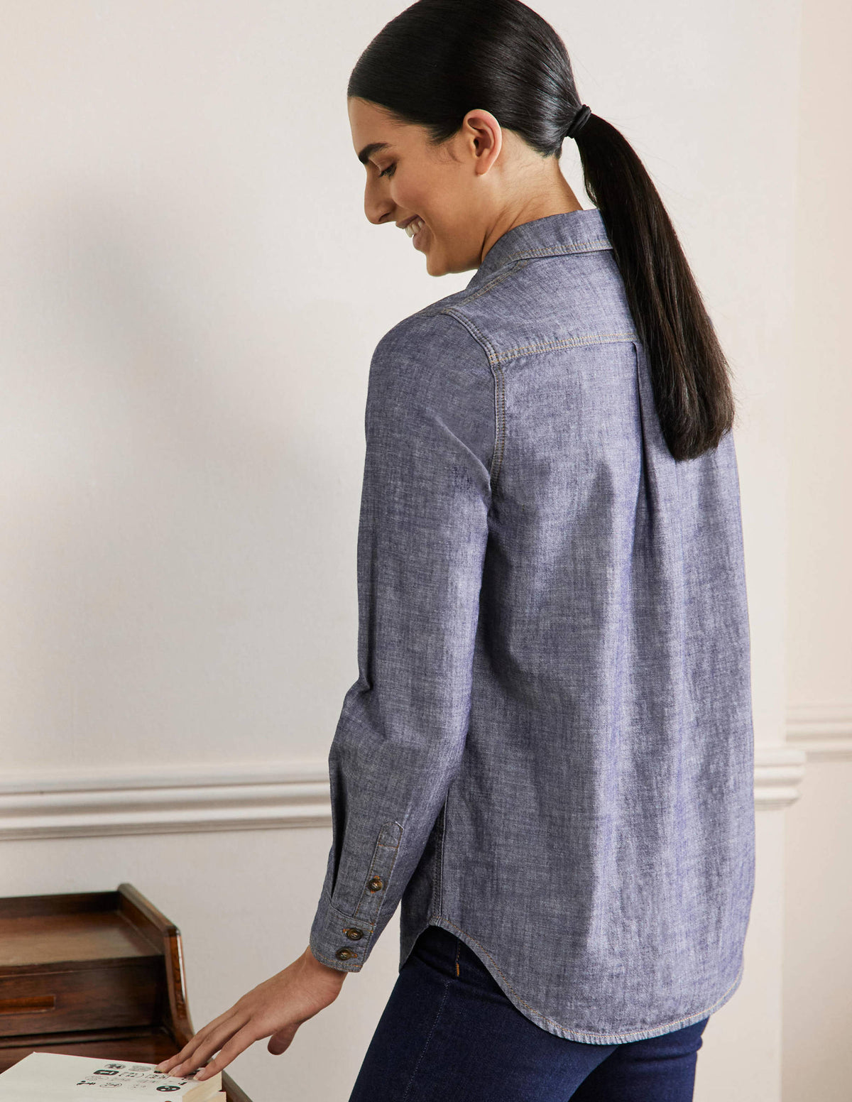 Baumwollchambray-Hemd mit Tasche-Mittleres Vintageblau, Denim - Image 3