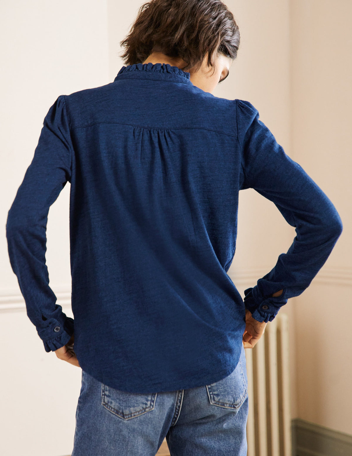 Jerseyoberteil mit Rüschen vorn-Mittleres Indigoblau - Image 3