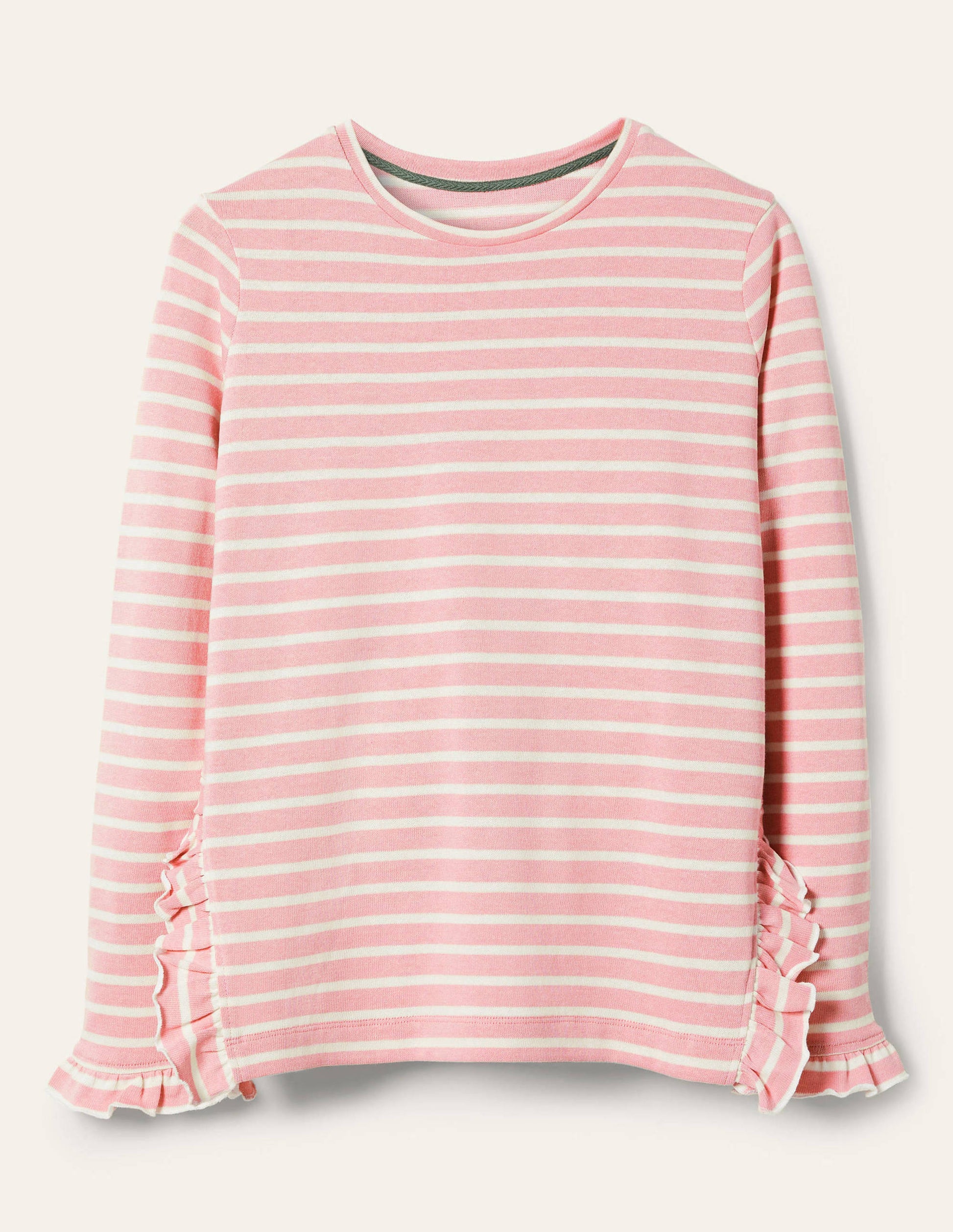 Frilled Side Split Jersey Top-Cameo Pink / Ivory Stripe-5