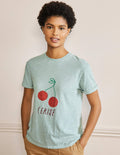 T-shirt avec revers aux manches-Ciel matinal, cerise