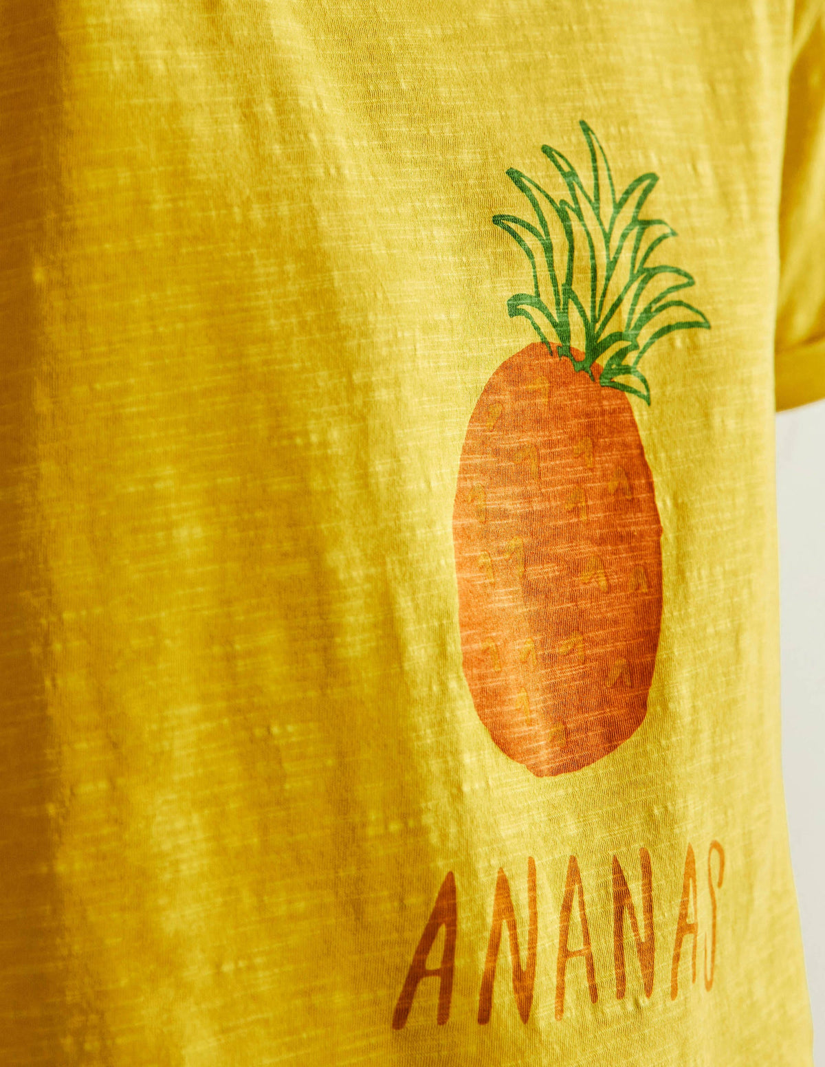Baumwolloberteil mit umgeschlagenen Bündchen-Pastellgelb, Ananas-2