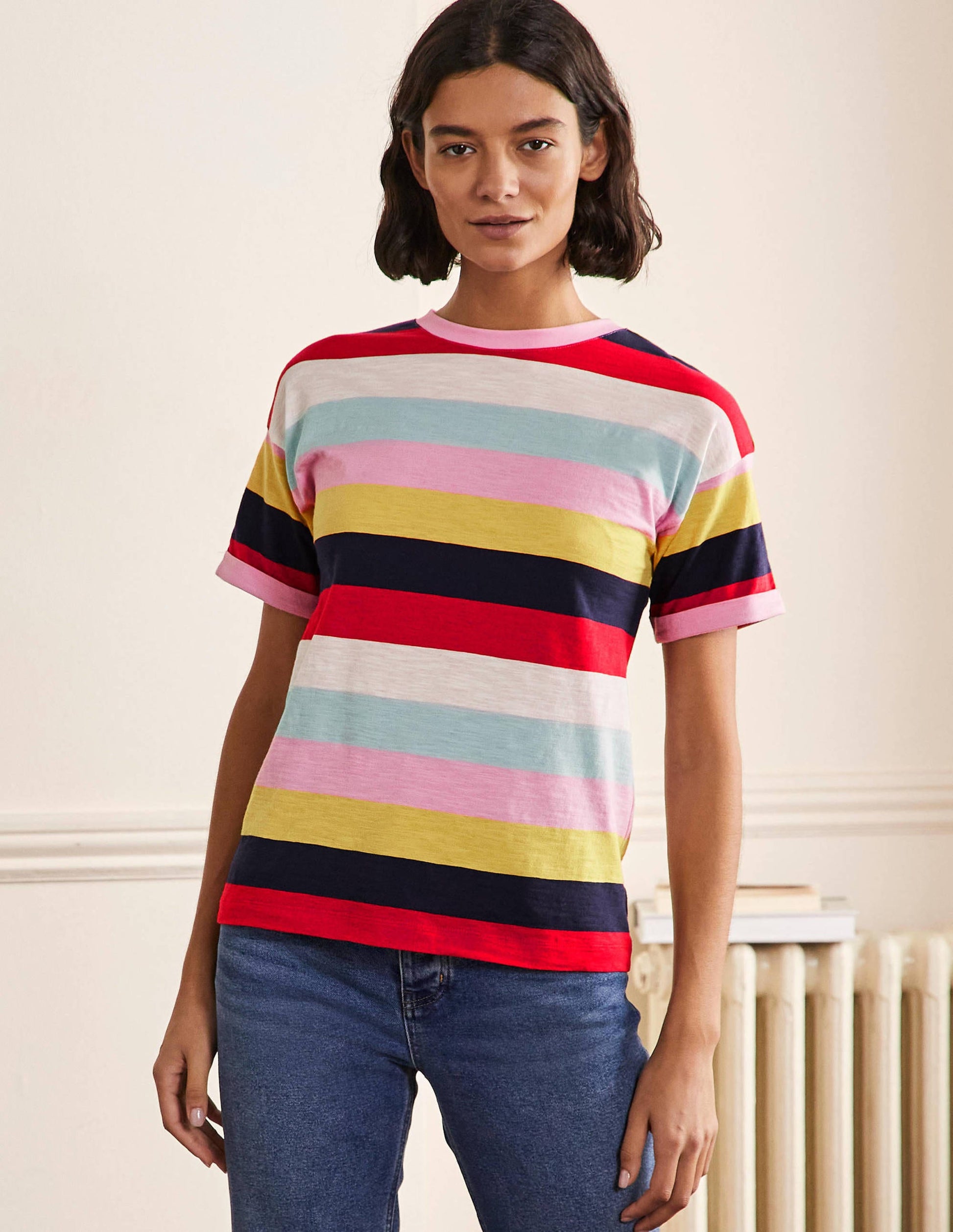 T-shirt avec revers aux manches-Fleur printanière, jonquille multi-1