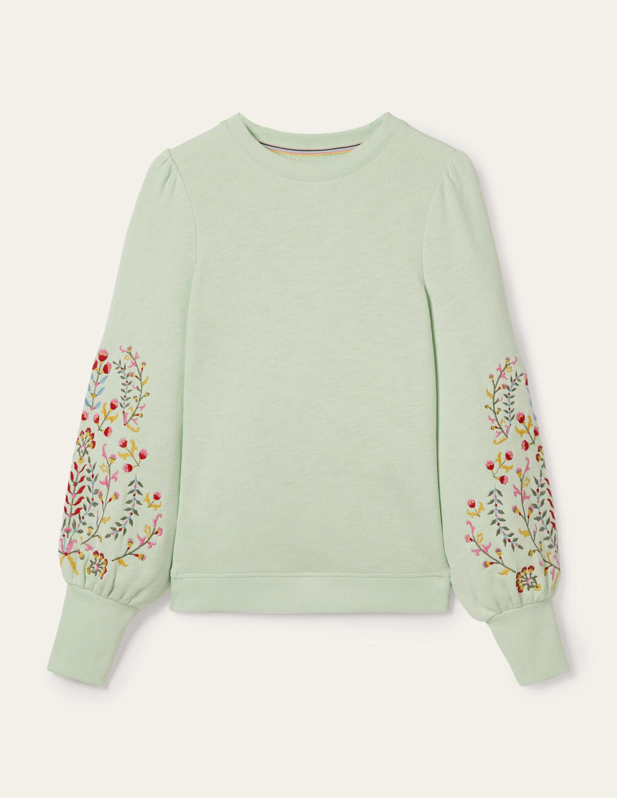 Embroidered Blouson Sweatshirt-Avocado Cream, Embroidery - Image 7