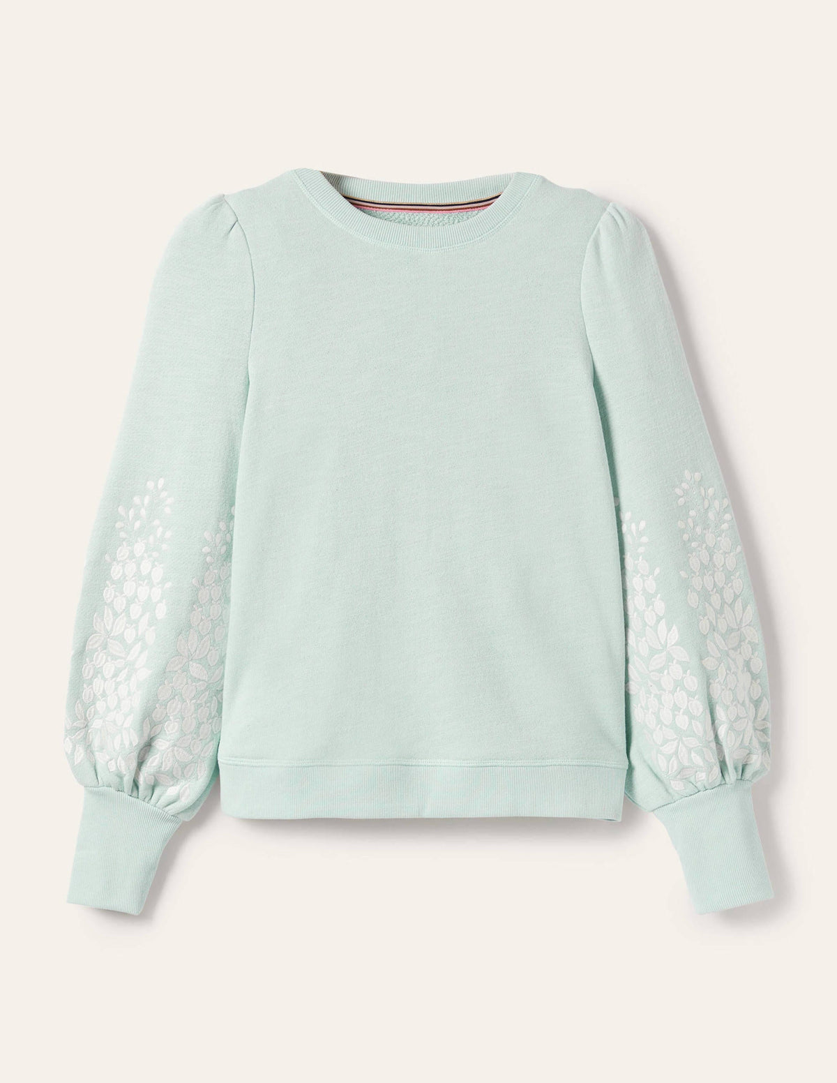Embroidered Blouson Sweatshirt-Dawn Sky, Ivory Embroidery-5