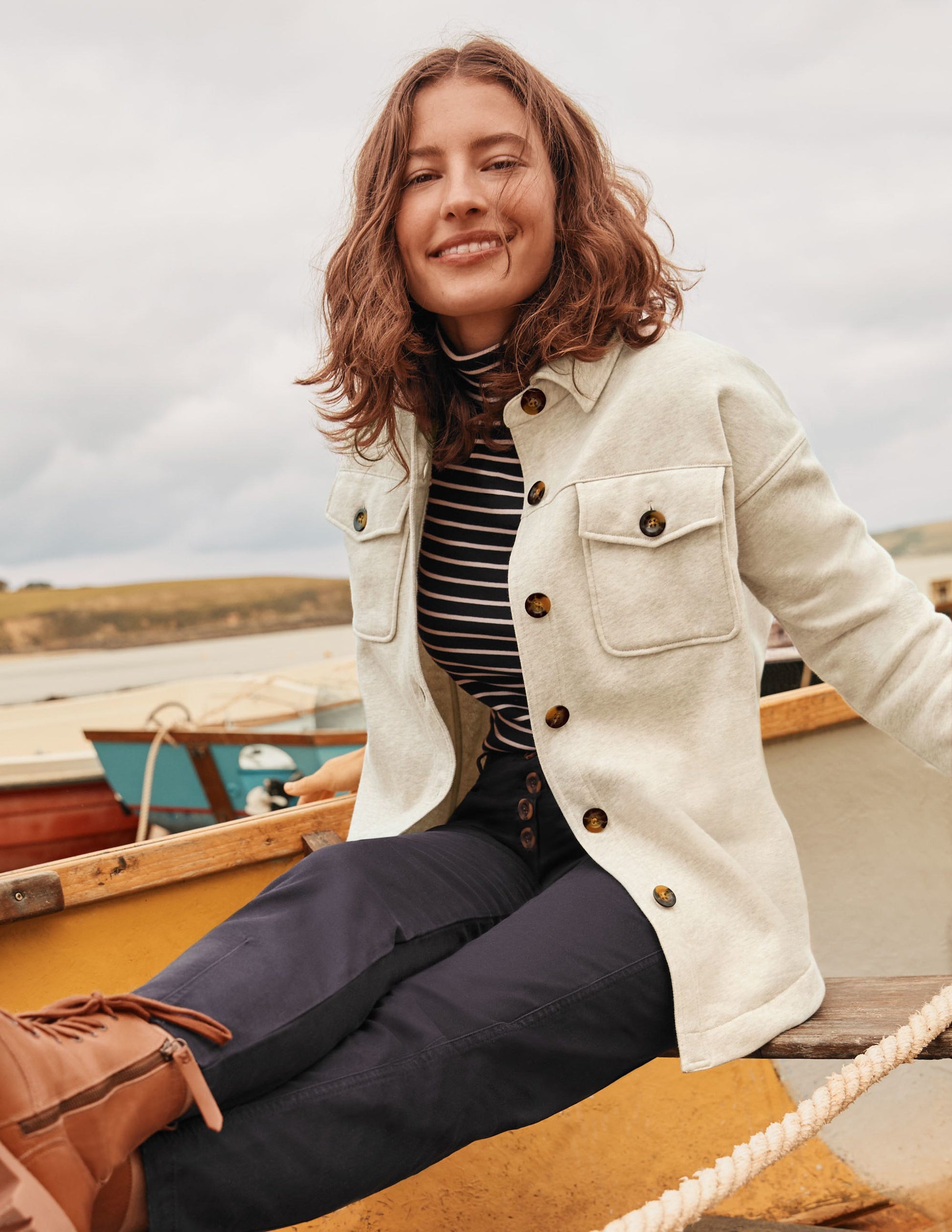 Hemdjacke aus Jersey-Hellbeige Meliert-6