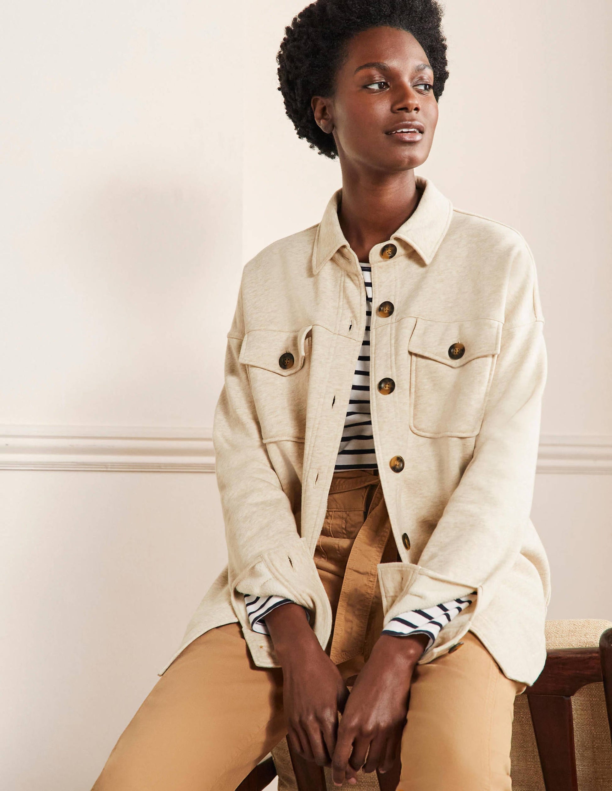 Hemdjacke aus Jersey-Hellbeige Meliert-1