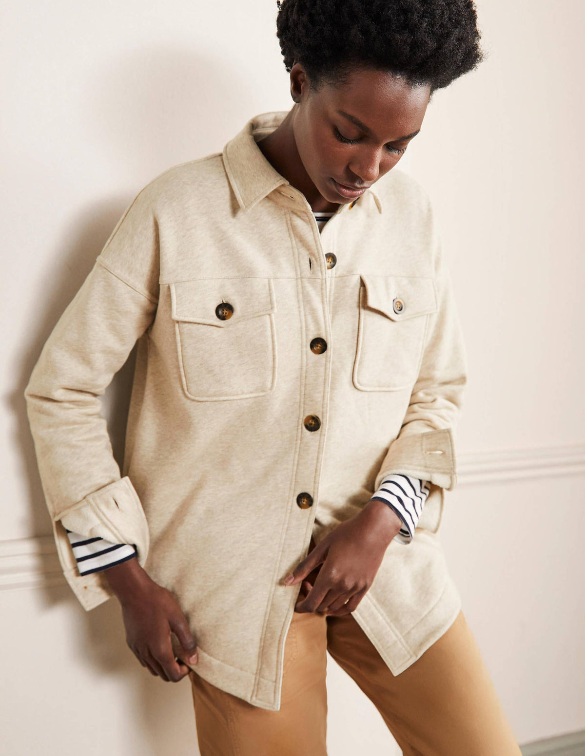 Hemdjacke aus Jersey-Hellbeige Meliert-4