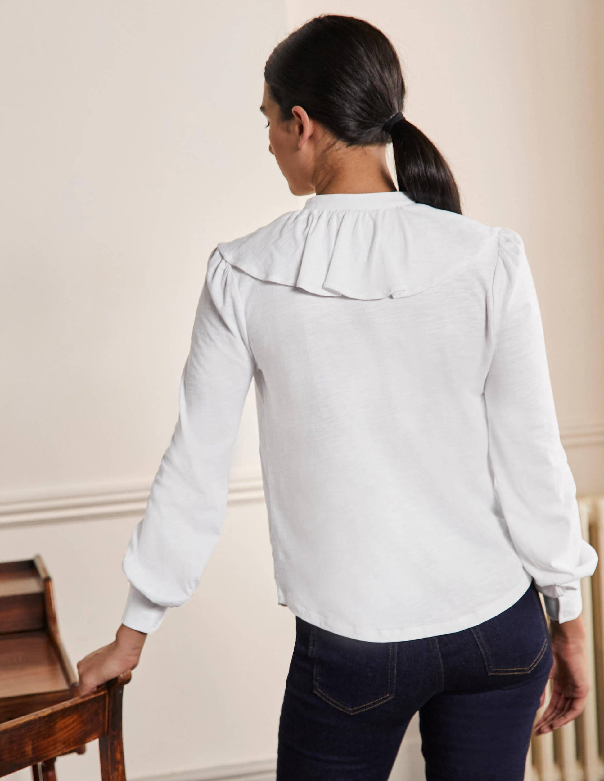 Jerseyshirt mit Rüschen vorne-Weiß-3