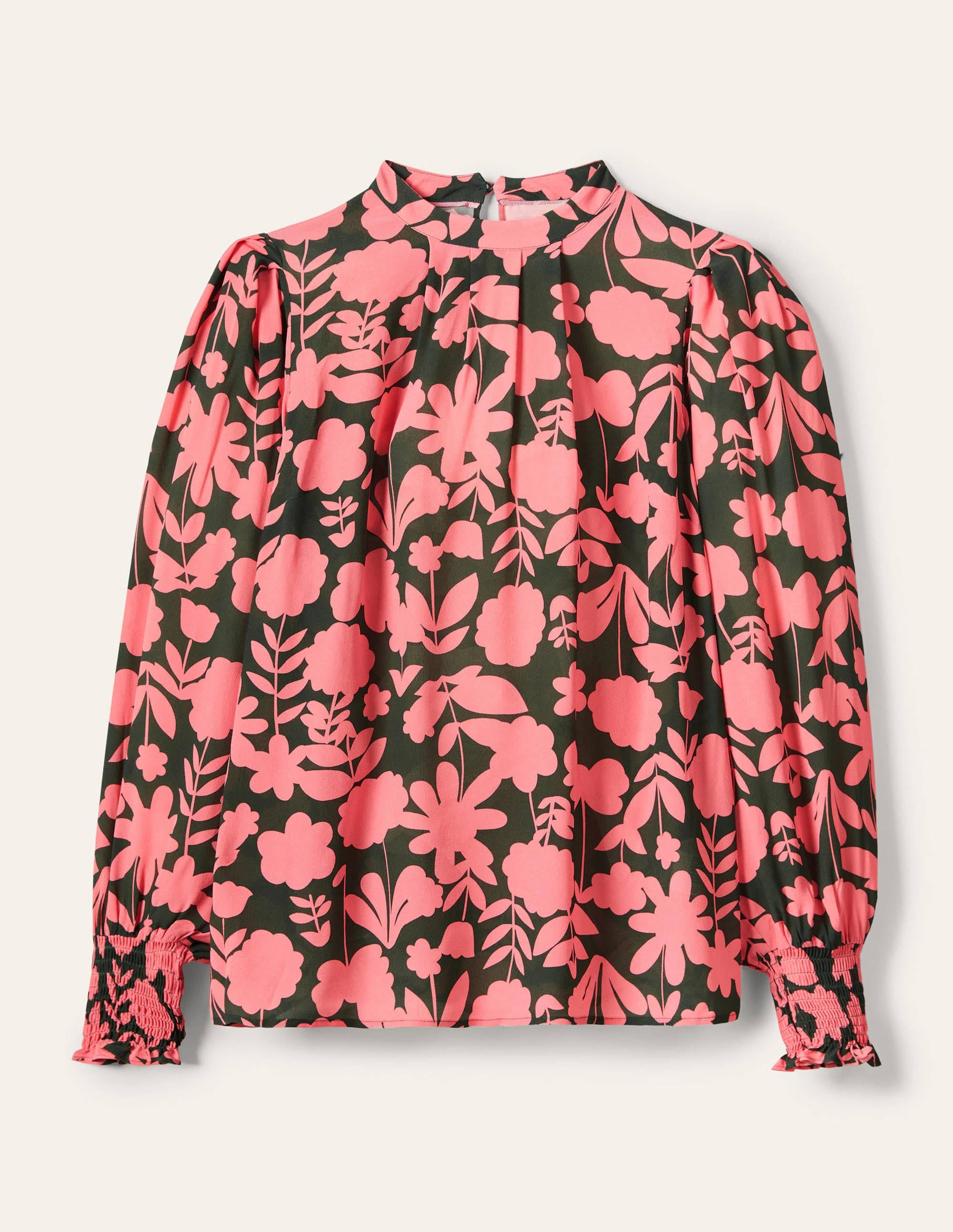 Oberteil mit breiten gesmokten Bündchen-Sumpfgrün, Blüten - Image 5