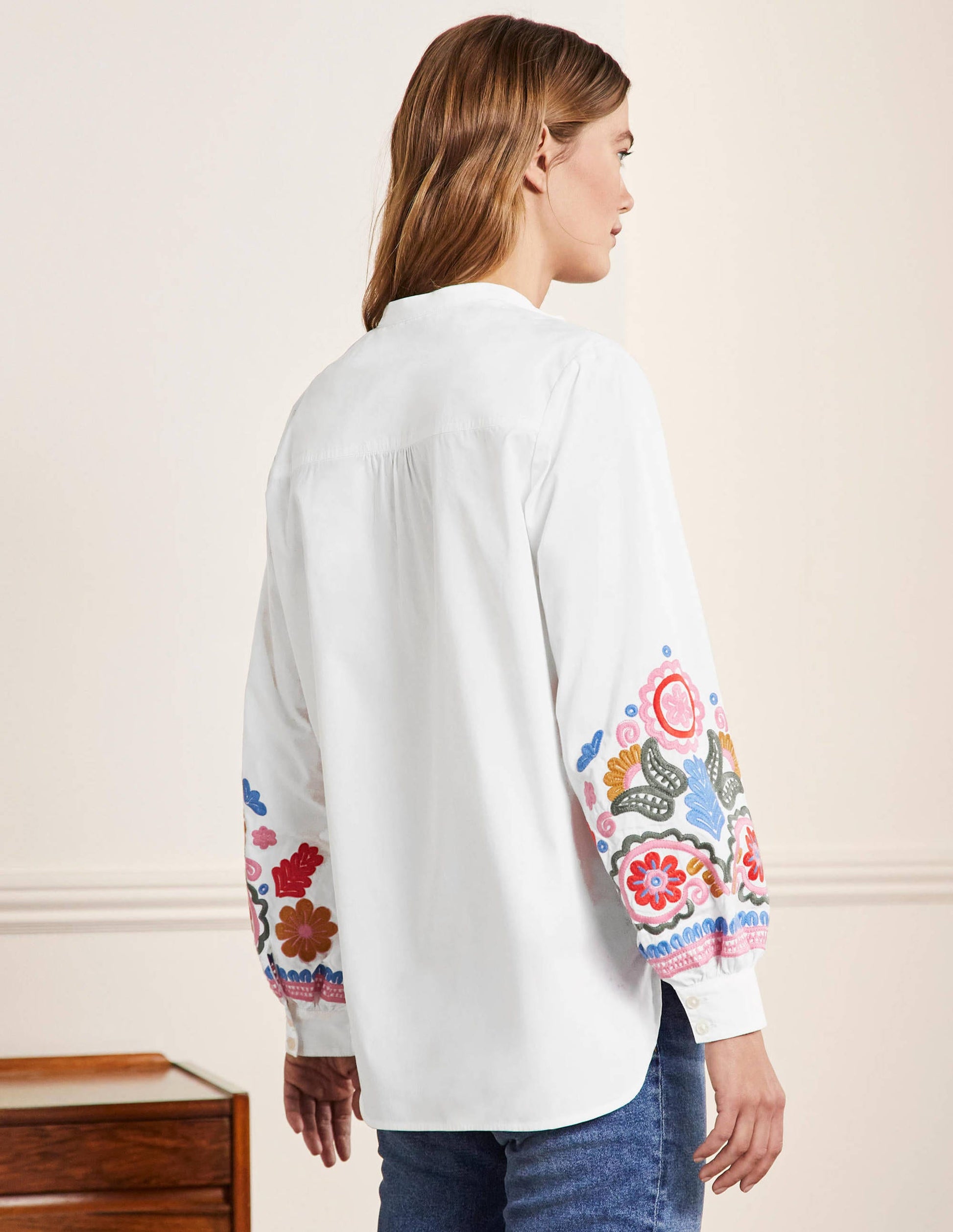 Chemise décontractée à manches longues-Blanc, fleur brodée-3