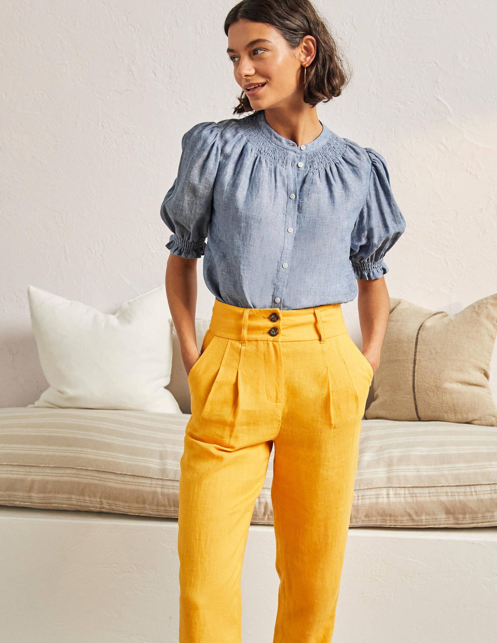 Gesmokte Bluse mit kurzen Ärmeln-Faux-Uni - Image 4