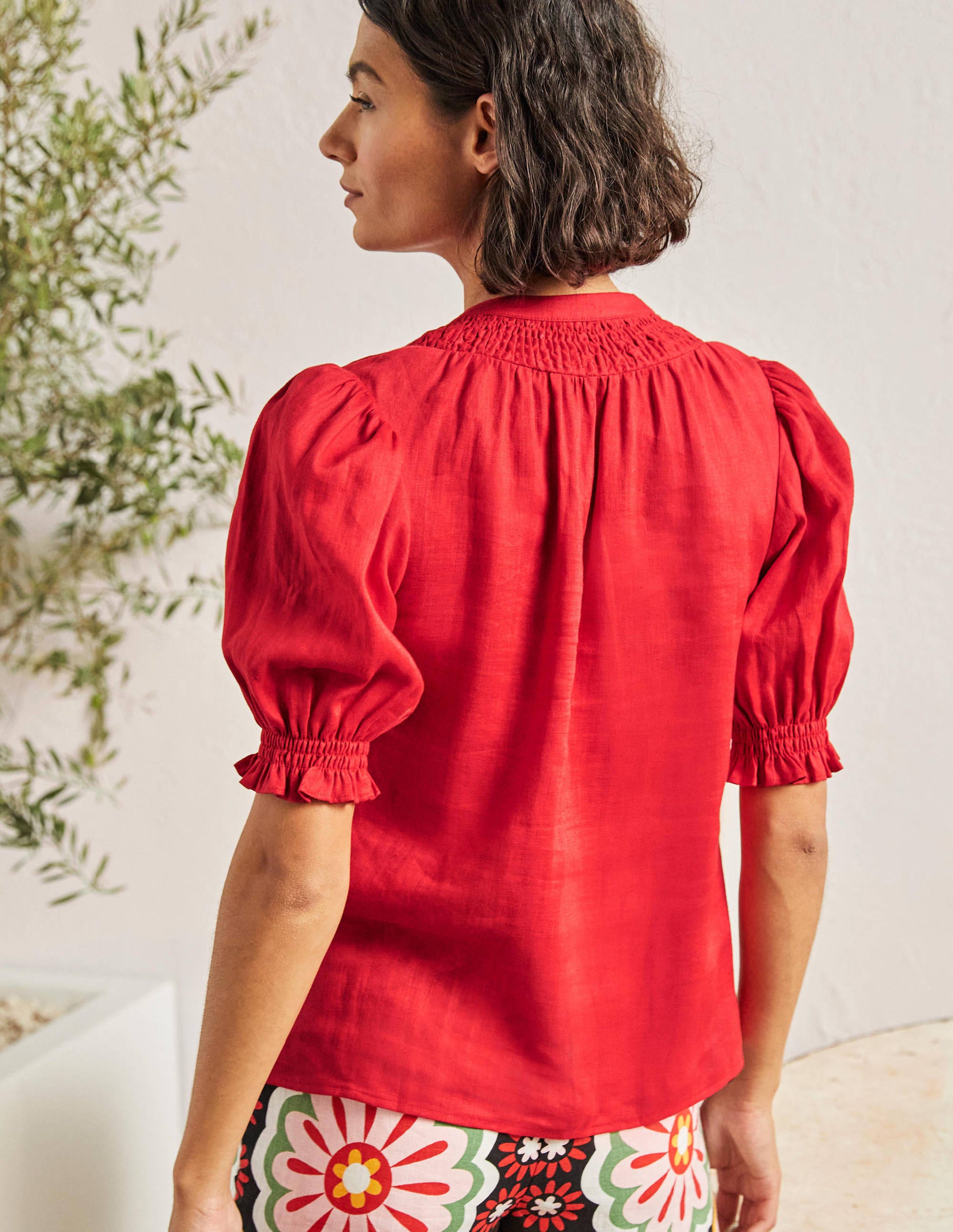 Gesmokte Bluse mit kurzen Ärmeln-Rot - Image 3