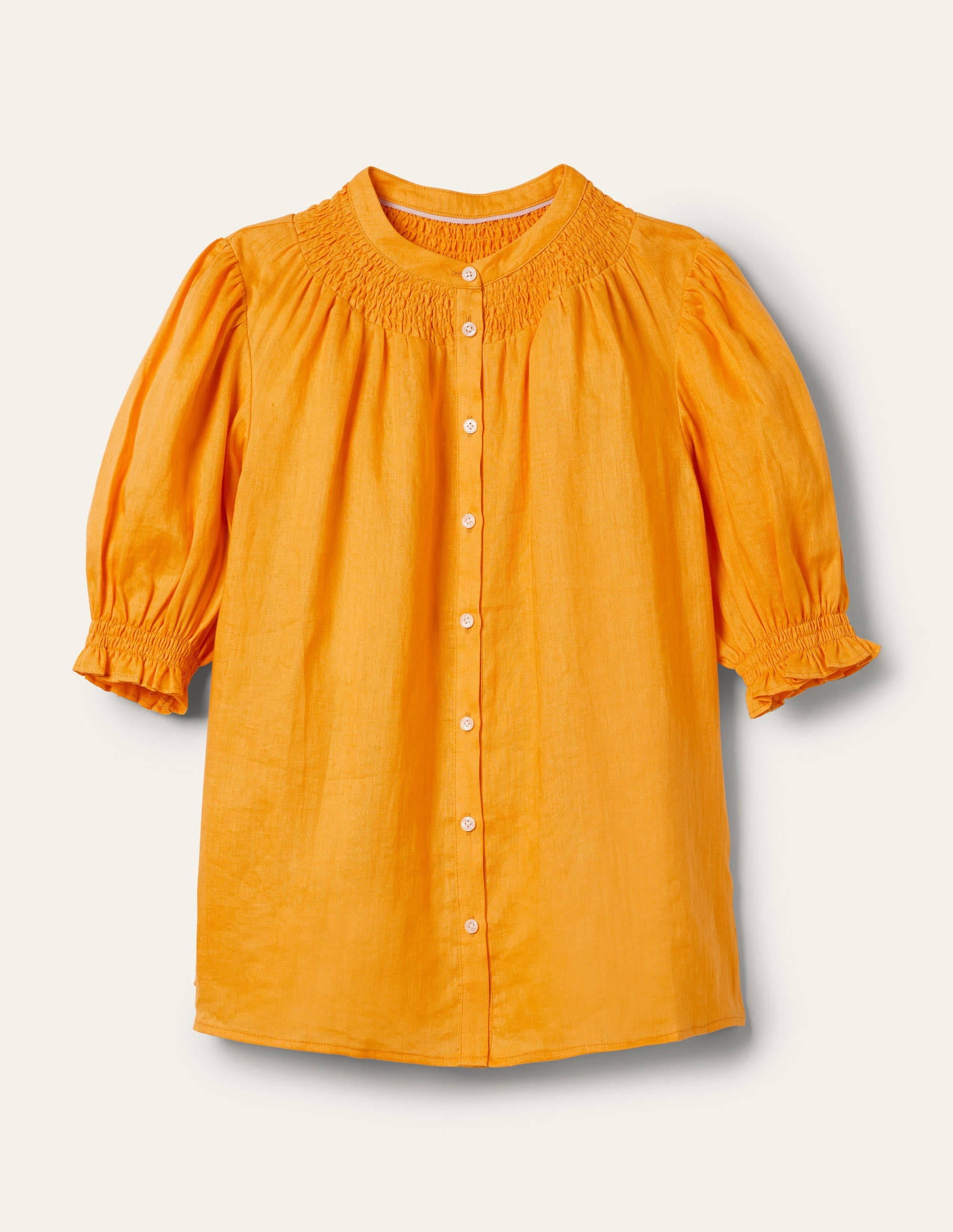 Gesmokte Bluse mit kurzen Ärmeln-Zinniengelb - Image 5
