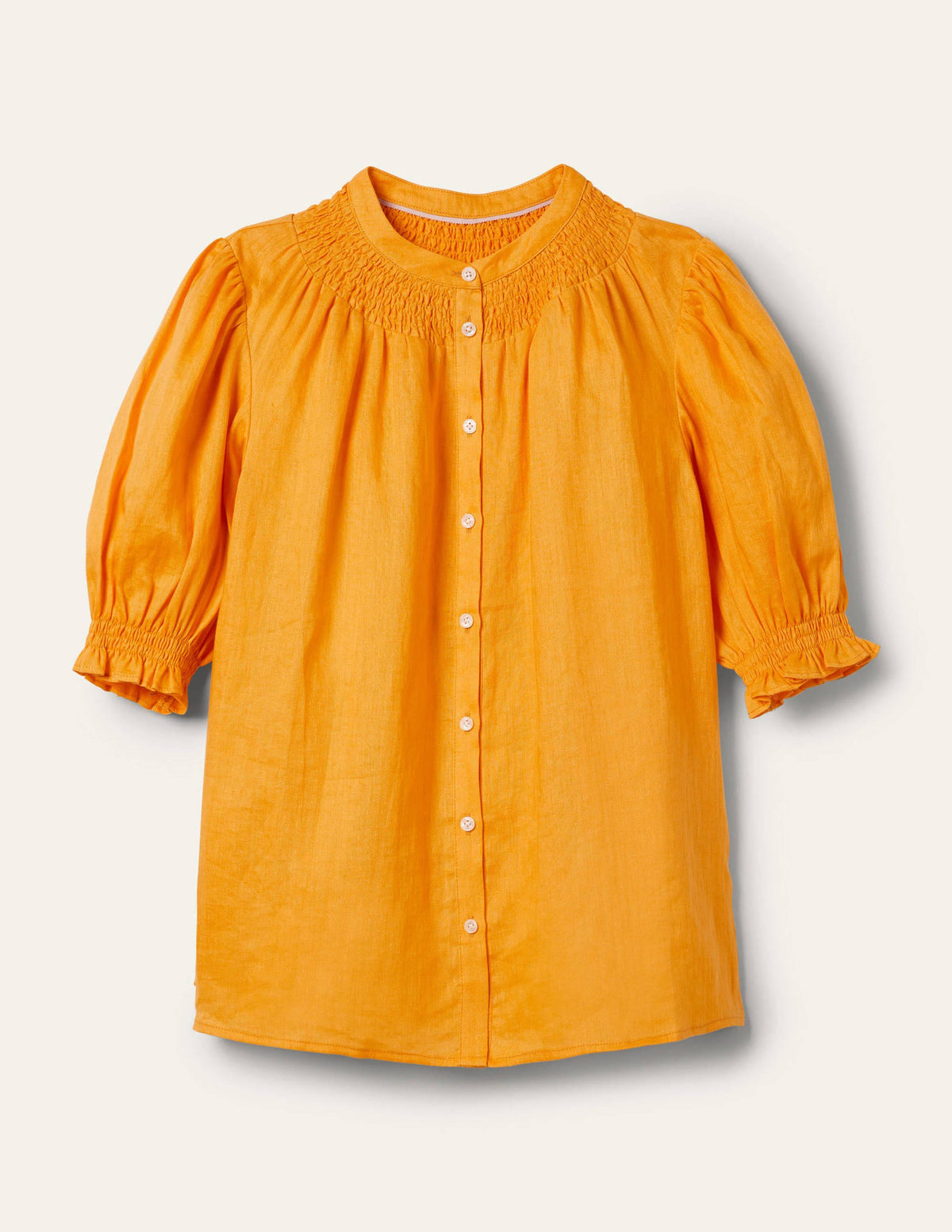 Gesmokte Bluse mit kurzen Ärmeln-Zinniengelb - Image 6