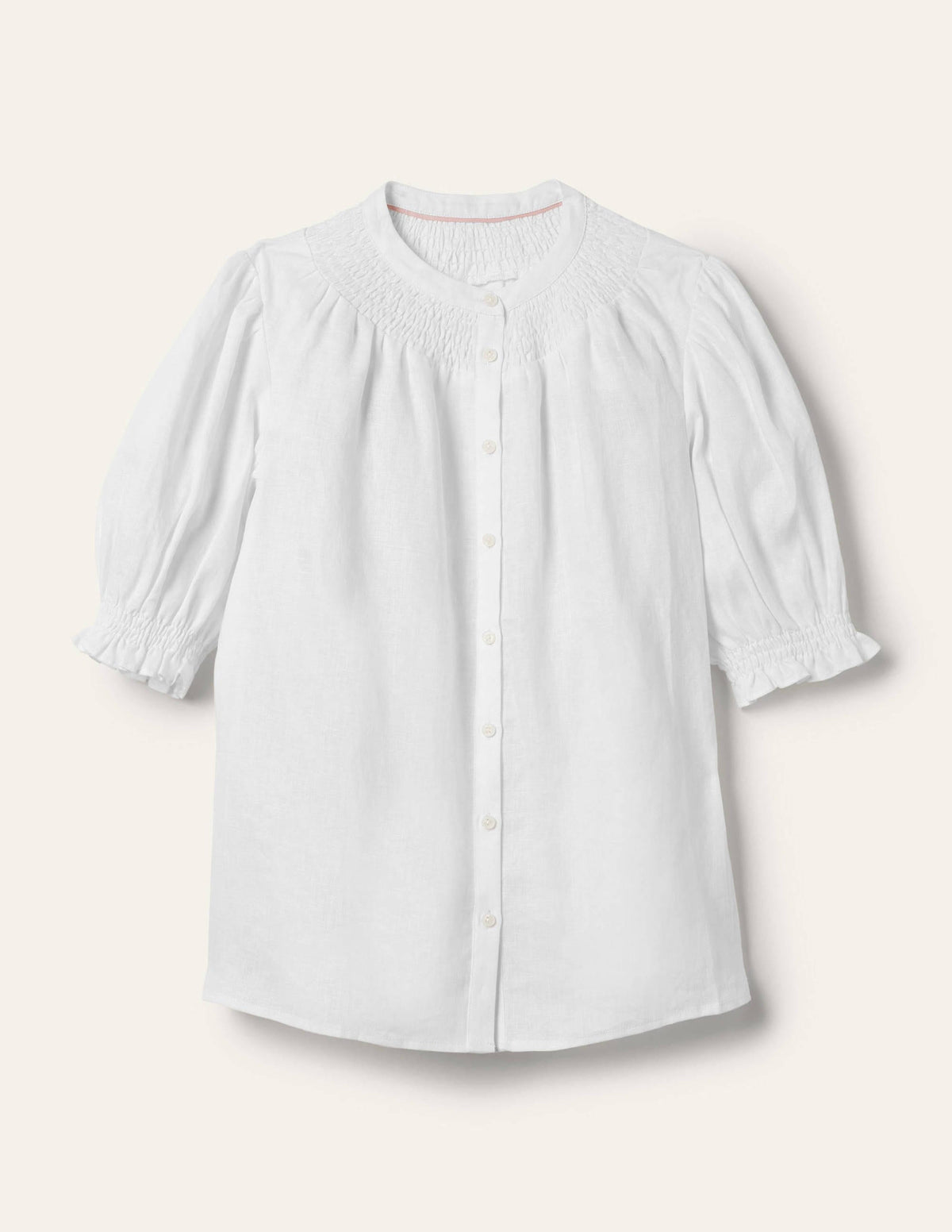 Gesmokte Bluse mit kurzen Ärmeln-Weiß - Image 5