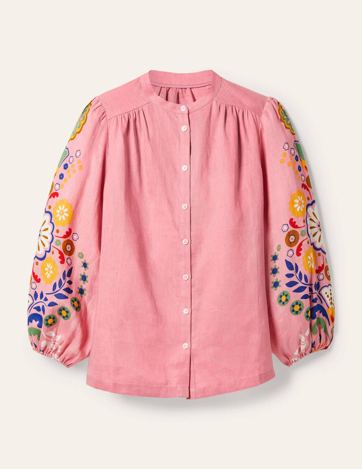 Becky Full Sleeve Linen Blouse-Formica Pink, Opulent Garden - Image 6