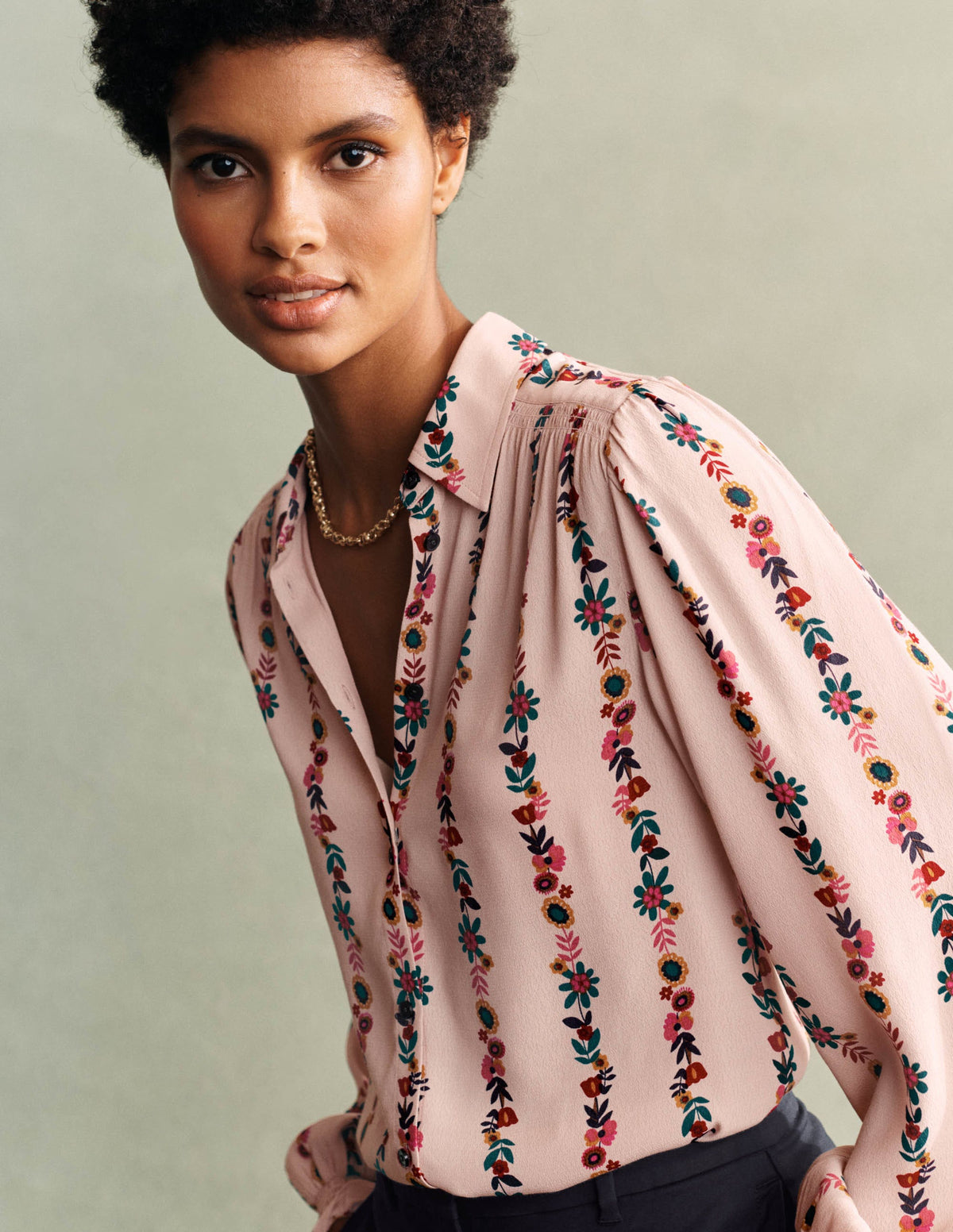 Smocking Detail Blouse-Milkshake, Flora Bloom - Image 6