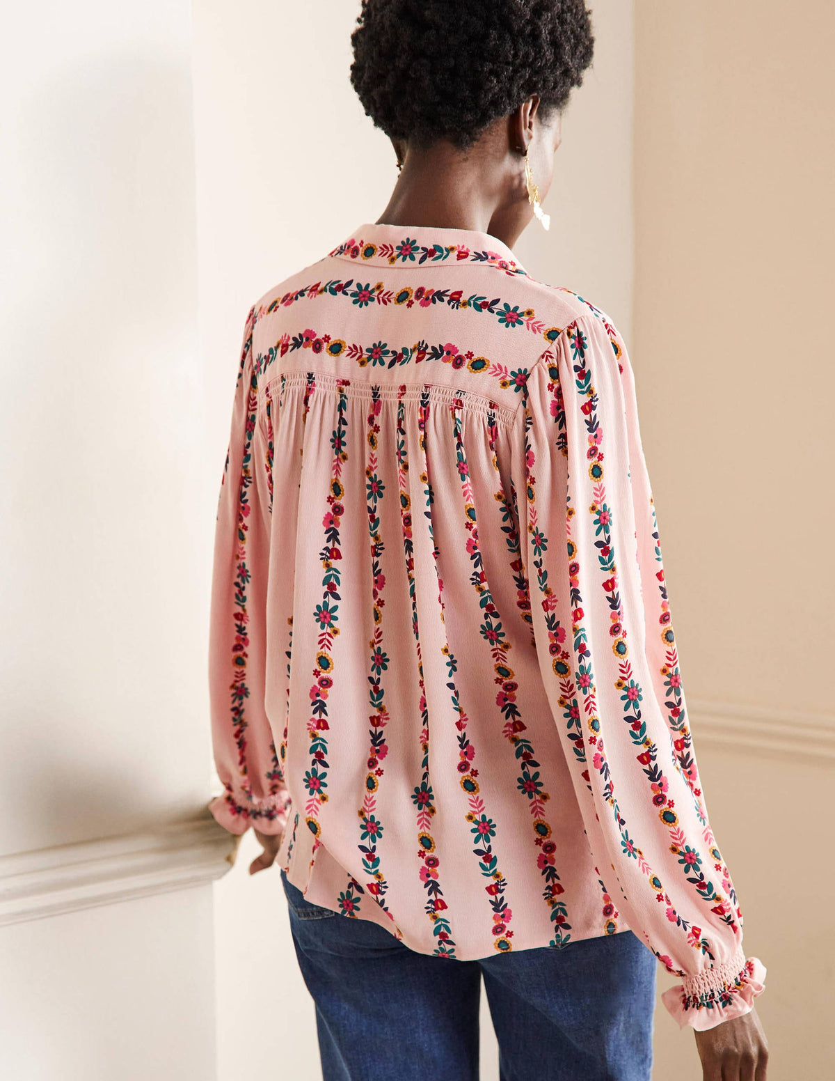 Smocking Detail Blouse-Milkshake, Flora Bloom - Image 3