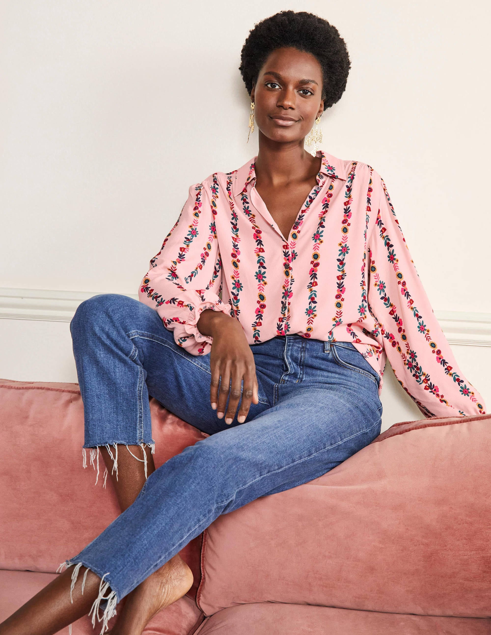 Smocking Detail Blouse-Milkshake, Flora Bloom - Image 4