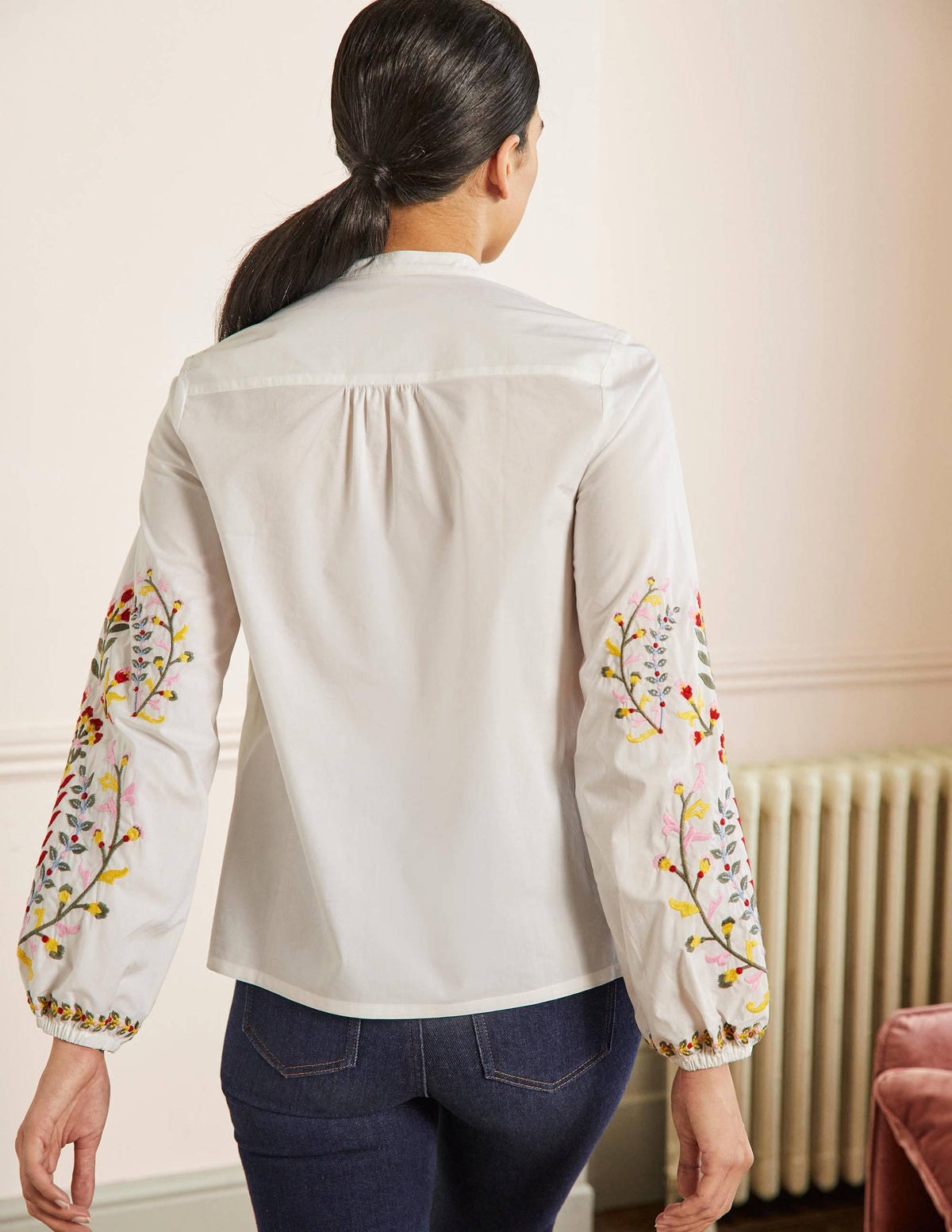 Blouse imprimée et brodée-Blanc - Image 3