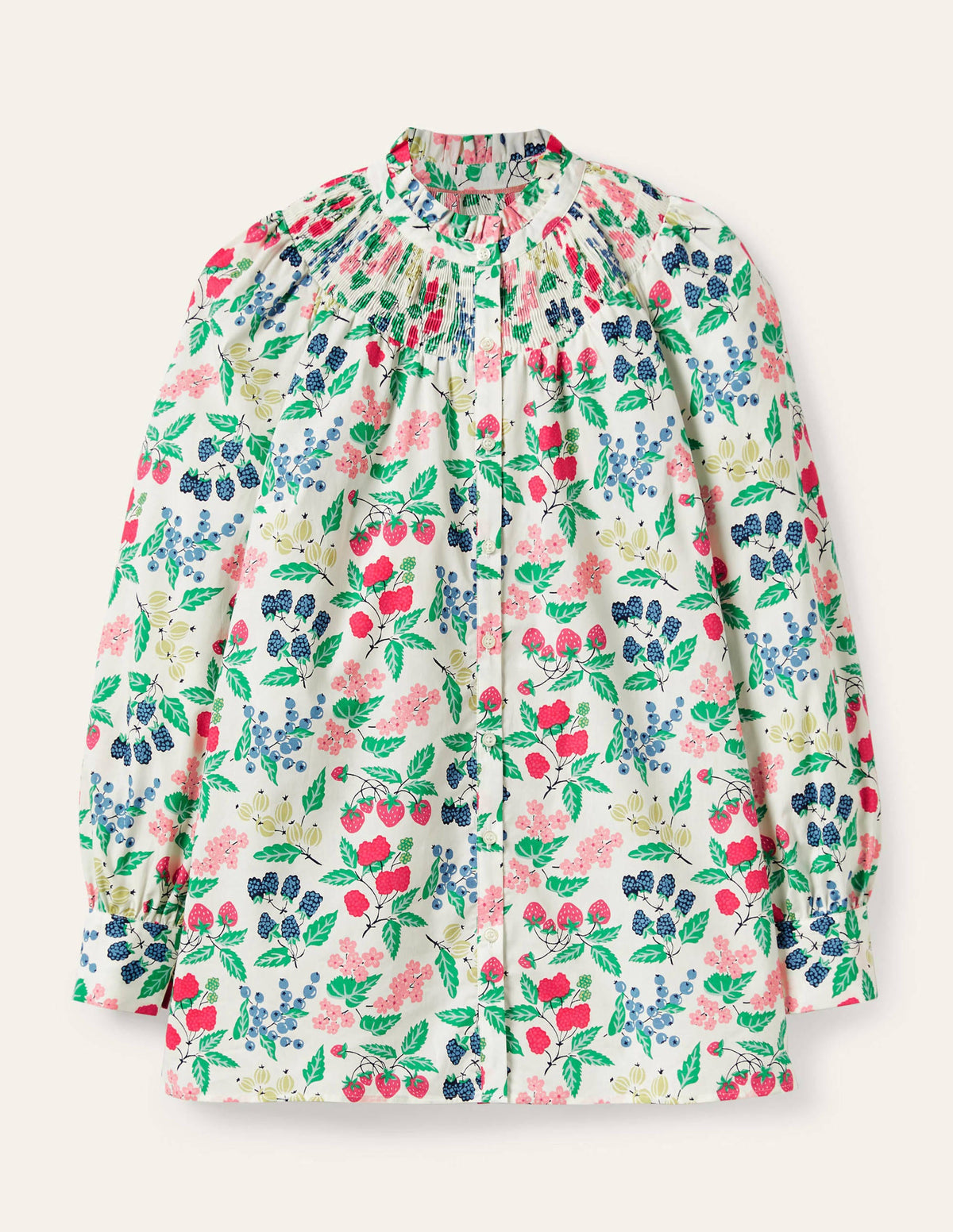 Chemise col montant à smocks-Ivoire, motif Fruit Vine - Image 5