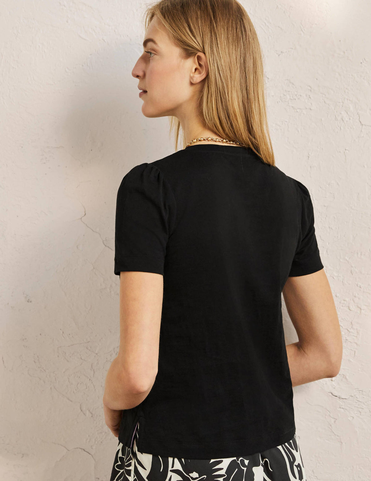 T-shirt en coton à manches bouffantes-Noir - Image 3