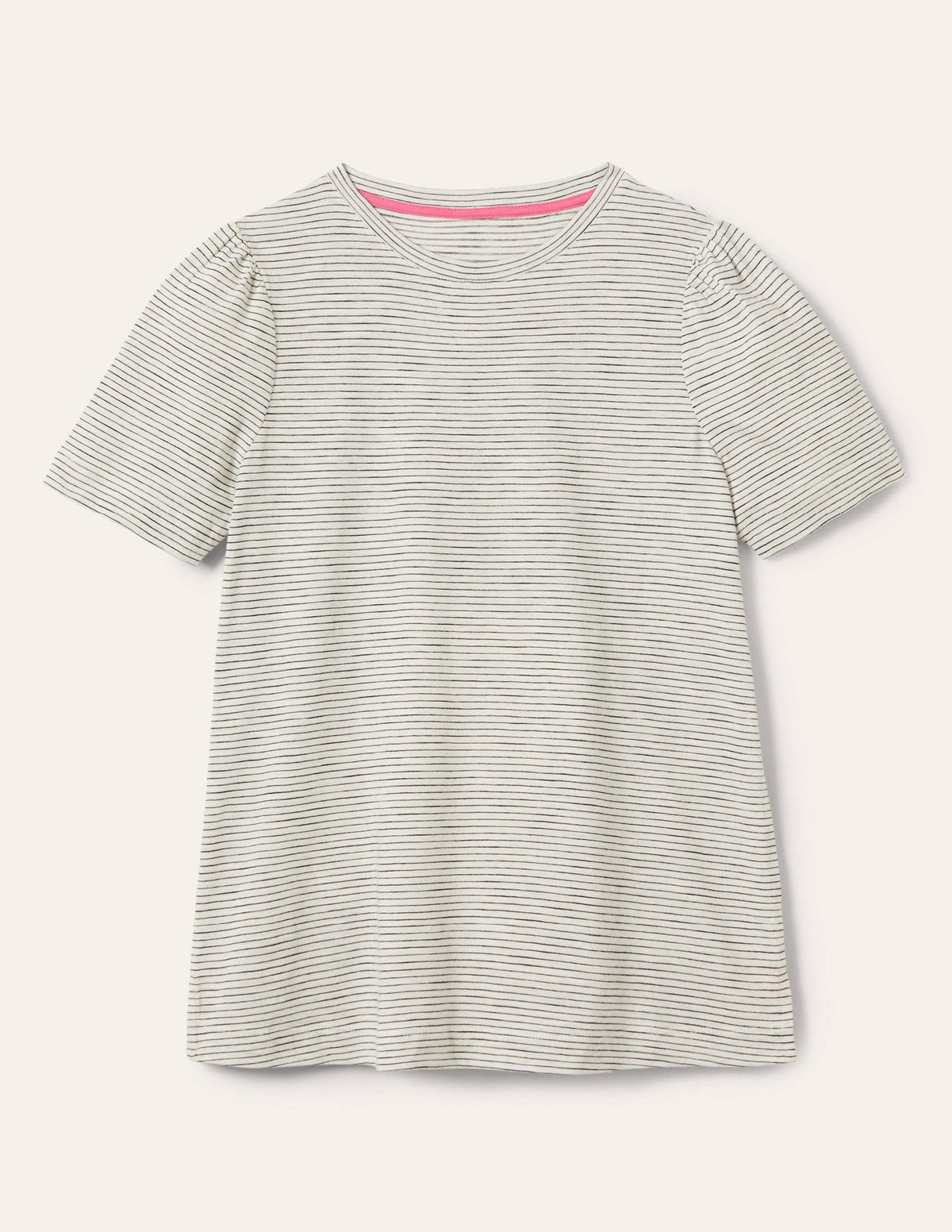 T-Shirt aus Baumwolle mit Puffärmeln-Naturweiß/Navy, Gestreift-5