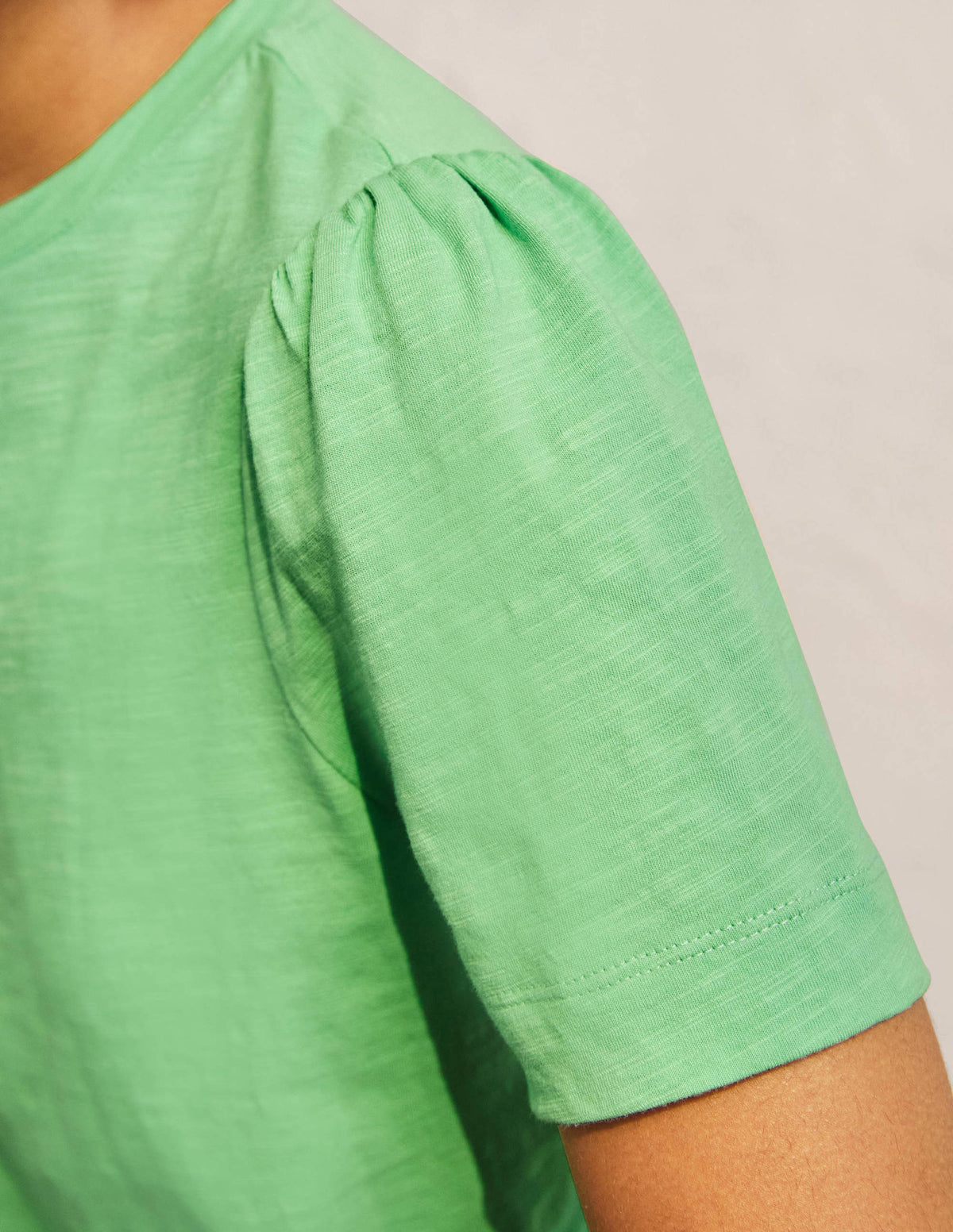 T-shirt en coton à manches bouffantes-Vert zéphyr-2