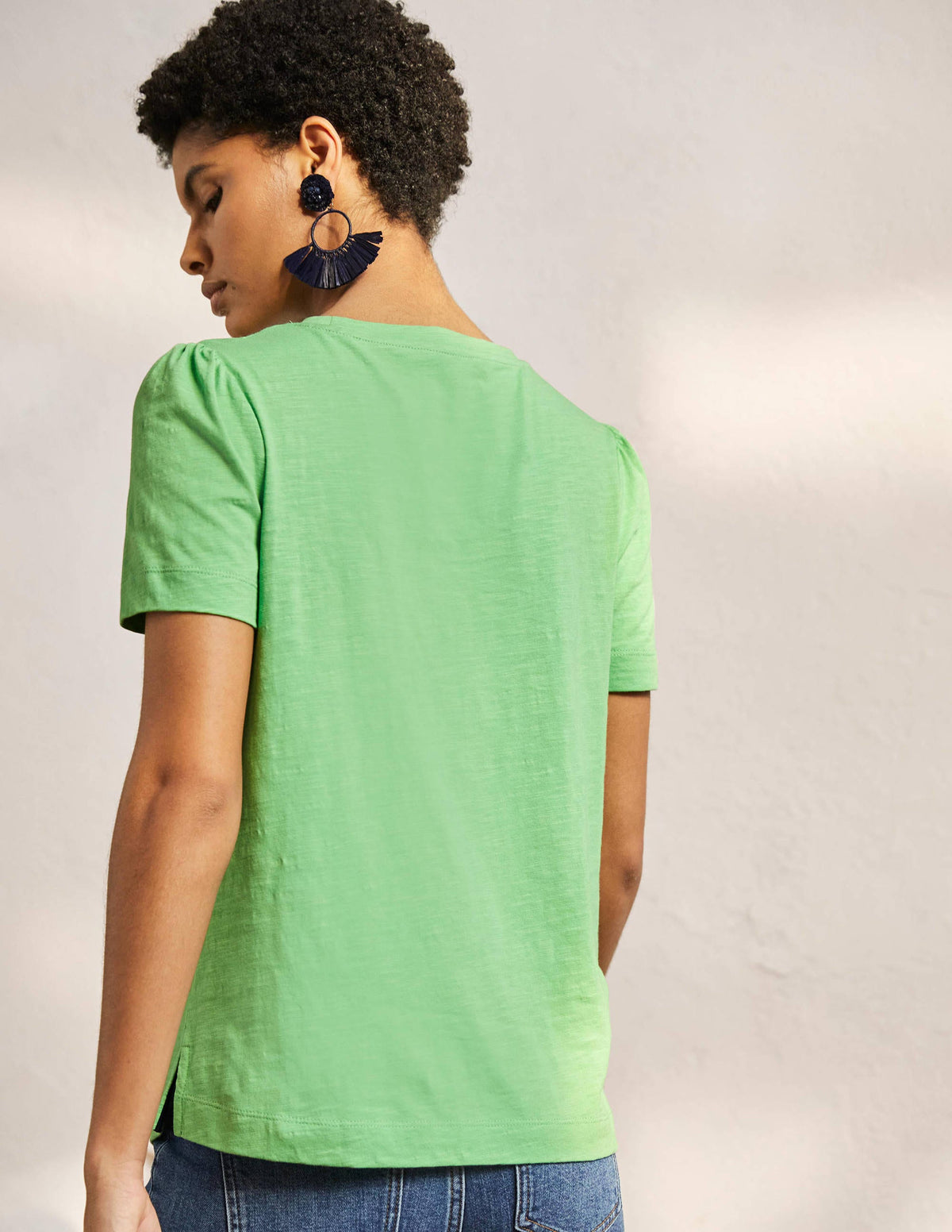 T-shirt en coton à manches bouffantes-Vert zéphyr - Image 3