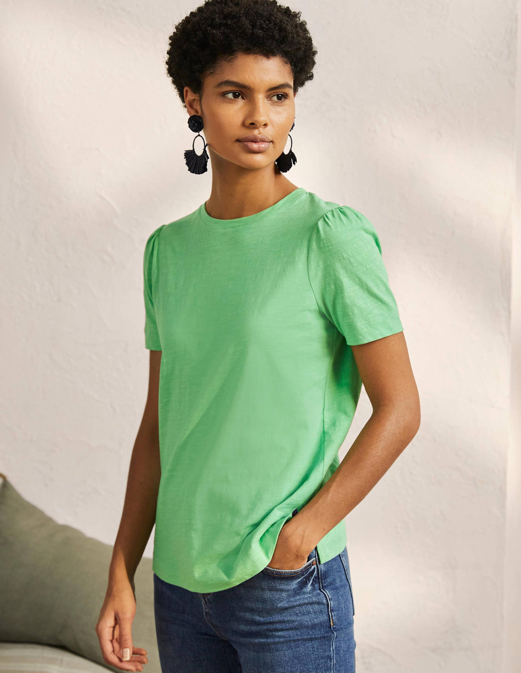 T-shirt en coton à manches bouffantes-Vert zéphyr - Image 4
